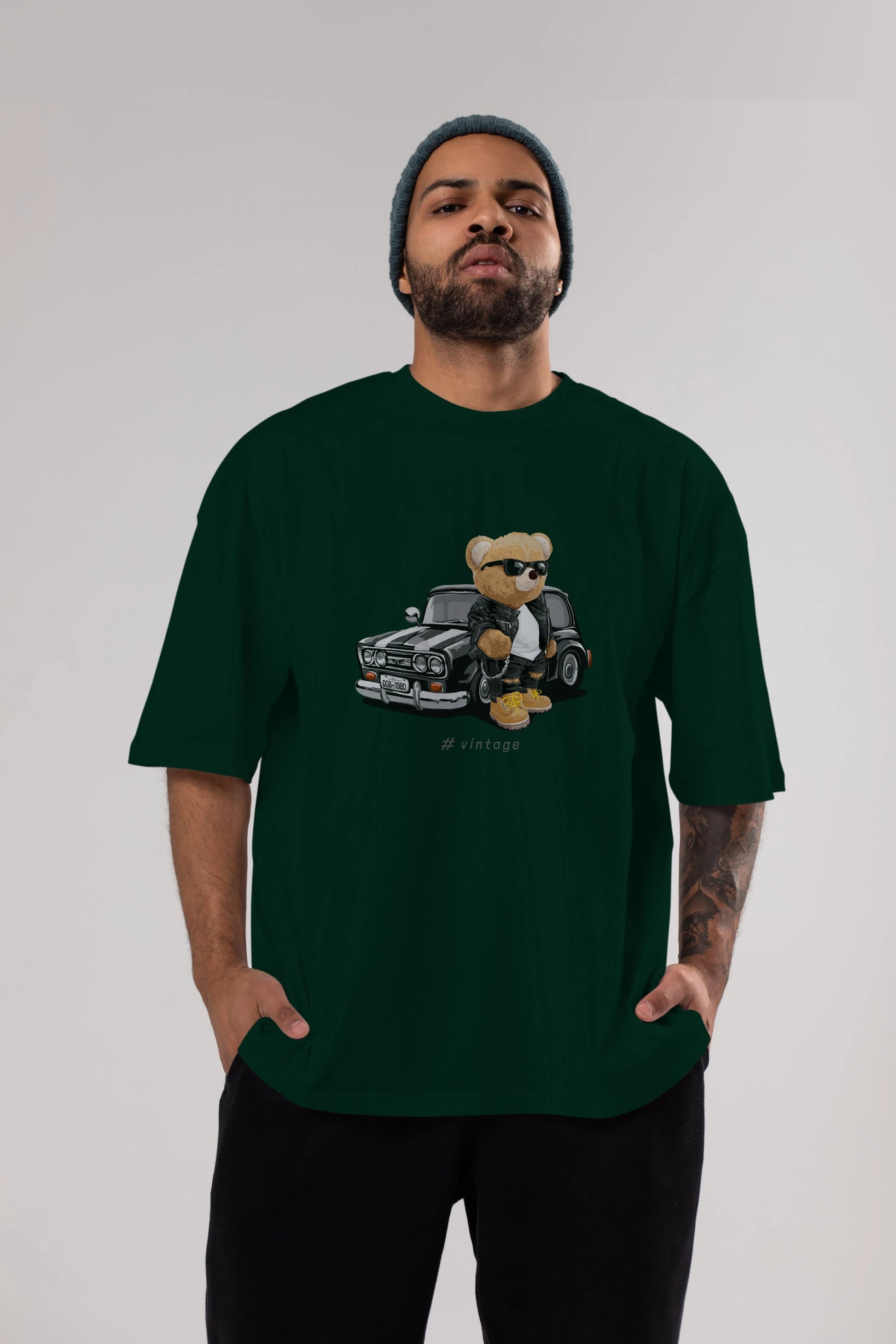 Teddy Bear Vintage Ön Baskılı Oversize t-shirt Erkek Kadın Unisex %100 Pamuk