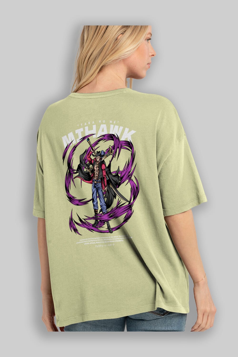 Mihawk Anime Arka Baskılı Oversize t-shirt Erkek Kadın Unisex