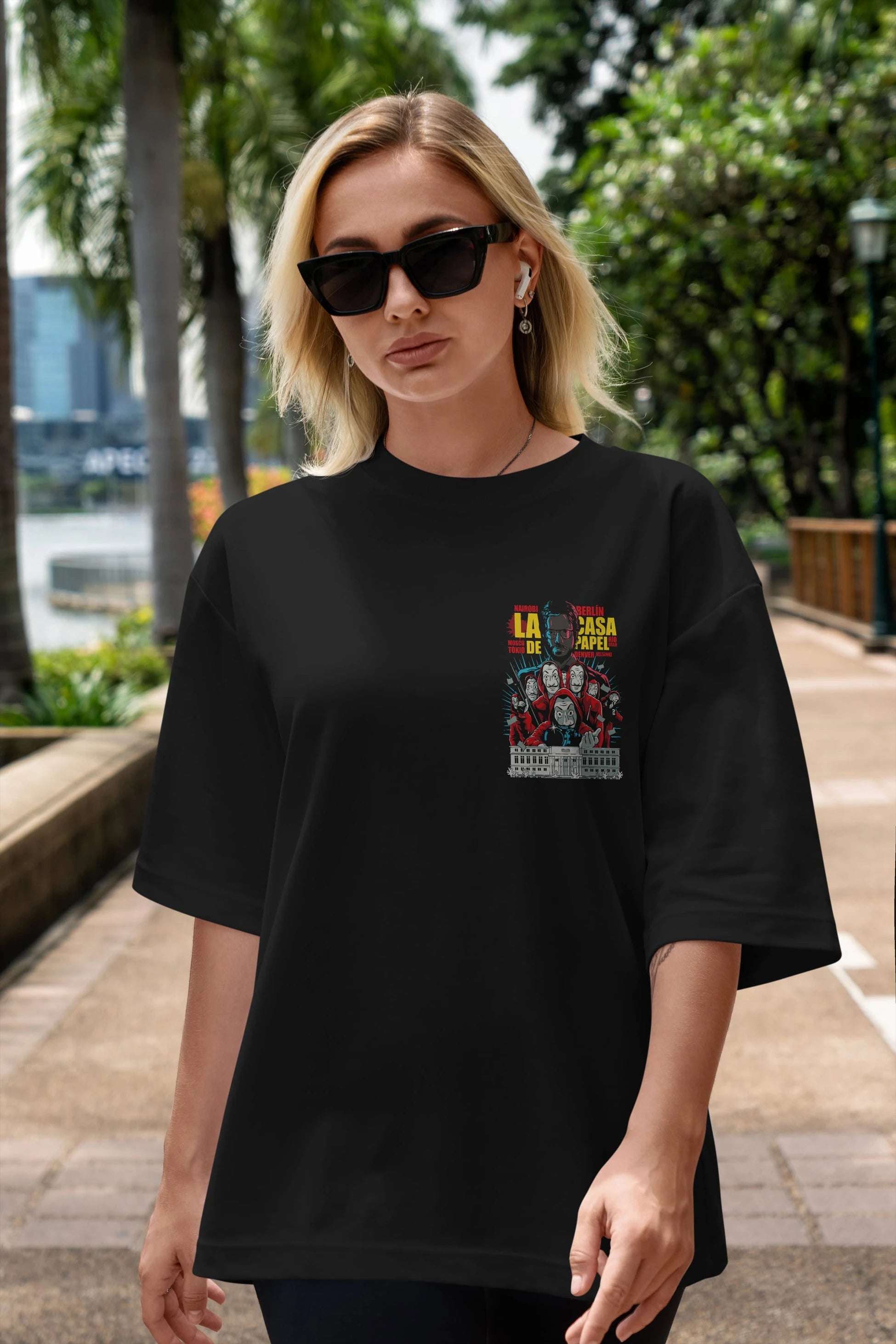 La Casa De Papel (6) Ön Sol Baskılı Oversize t-shirt Erkek Kadın Unisex %100 Pamuk Bisiklet Yaka tişort