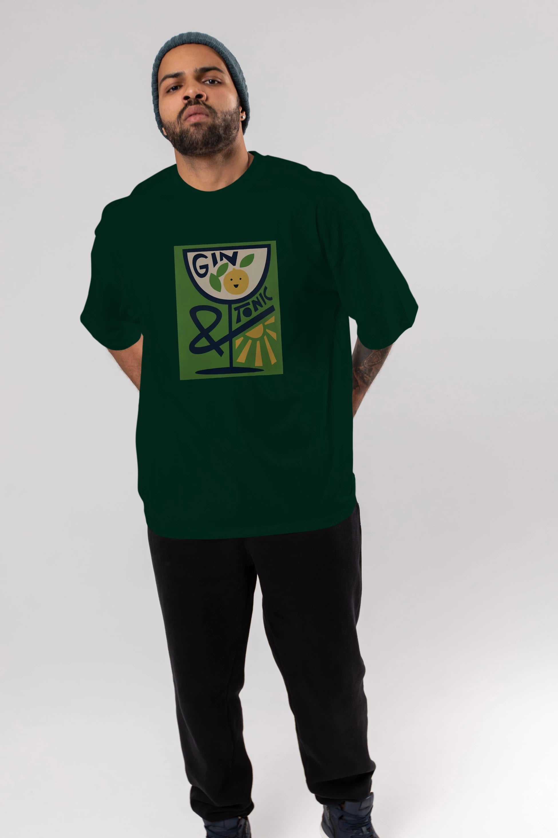 Gin Tonic 3 Ön Baskılı Oversize t-shirt Erkek Kadın Unisex %100 Pamuk Bisiklet Yaka tişort