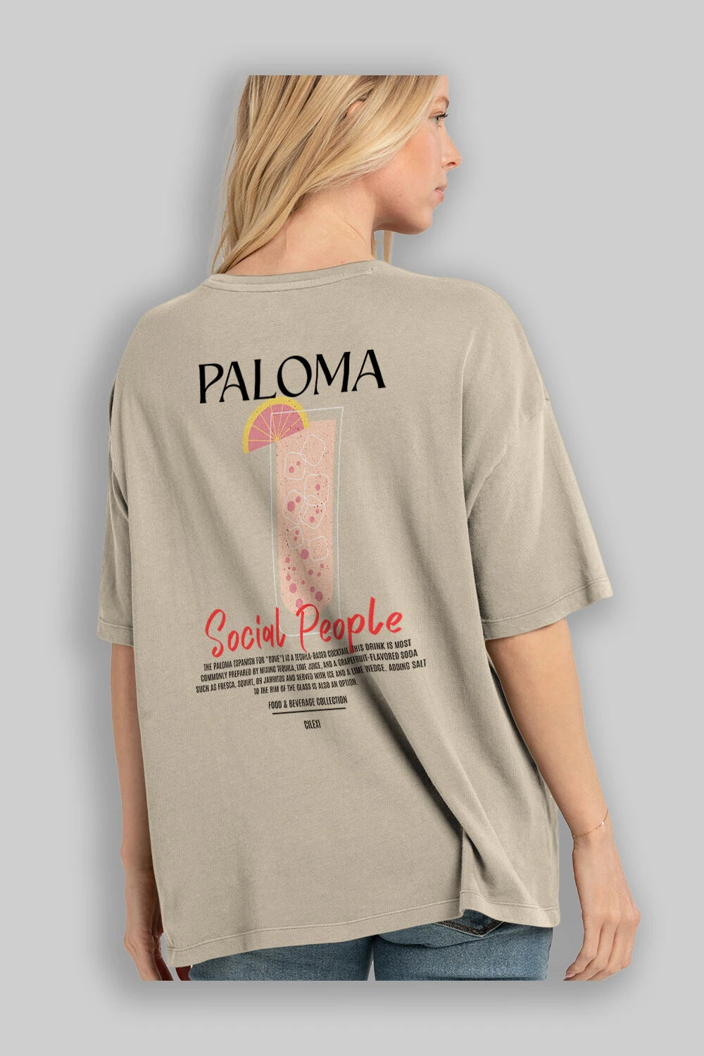 Paloma Kokteyl Serisi Baskılı Oversize t-shirt Erkek Kadın Unisex %100 Pamuk Bisiklet Yaka tişort
