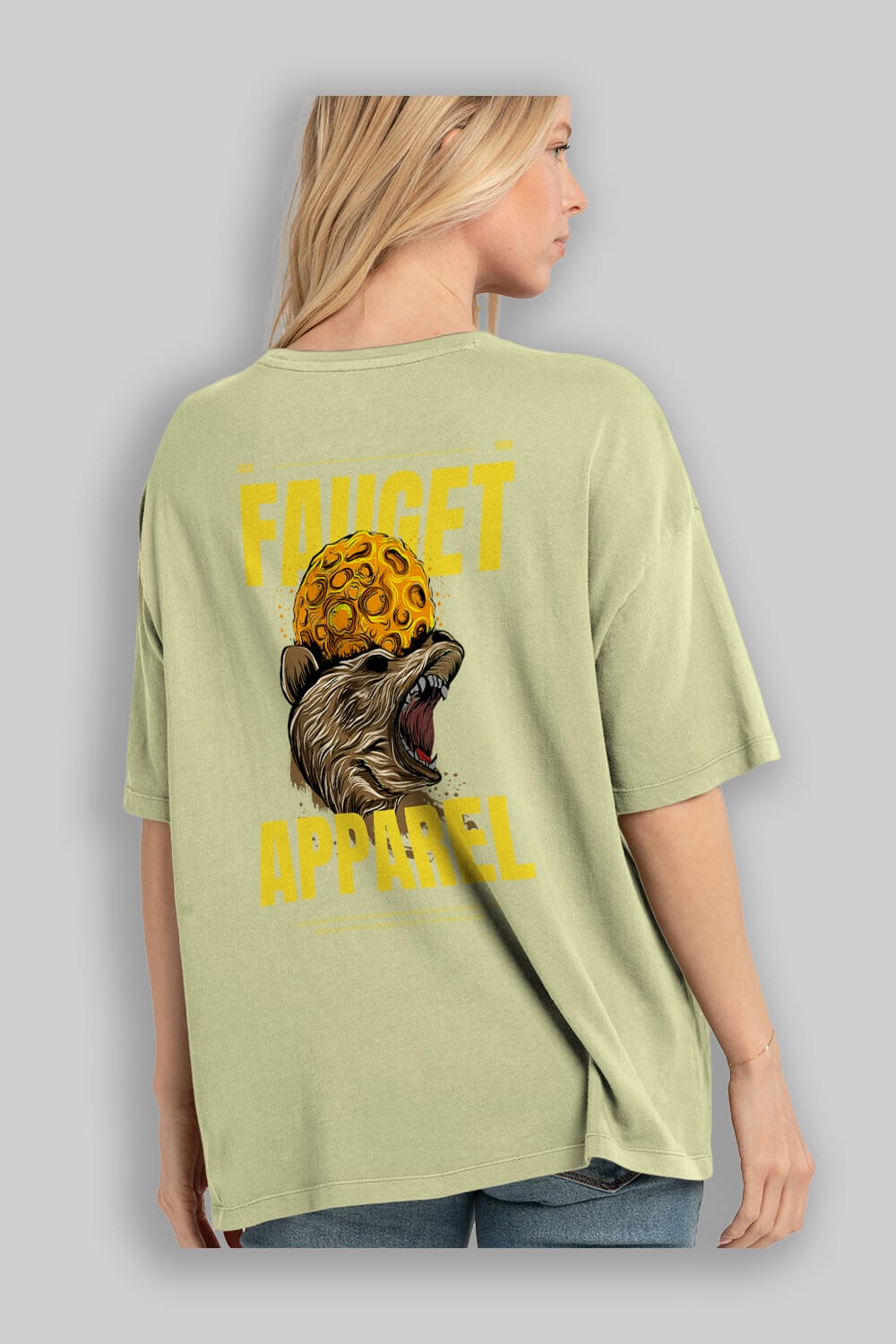 Bear Angry Fauget Apparel Arka Baskılı Oversize t-shirt Erkek Kadın Unisex