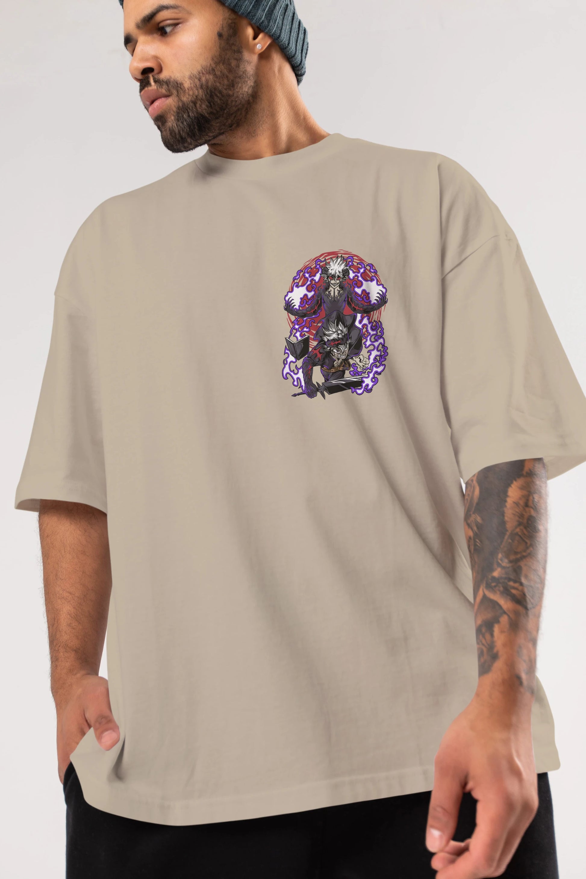 BLACK CLOVER DEVIL UNION Ön Sol Baskılı Oversize t-shirt Erkek Kadın Unisex %100 Pamuk Bisiklet Yaka tişort