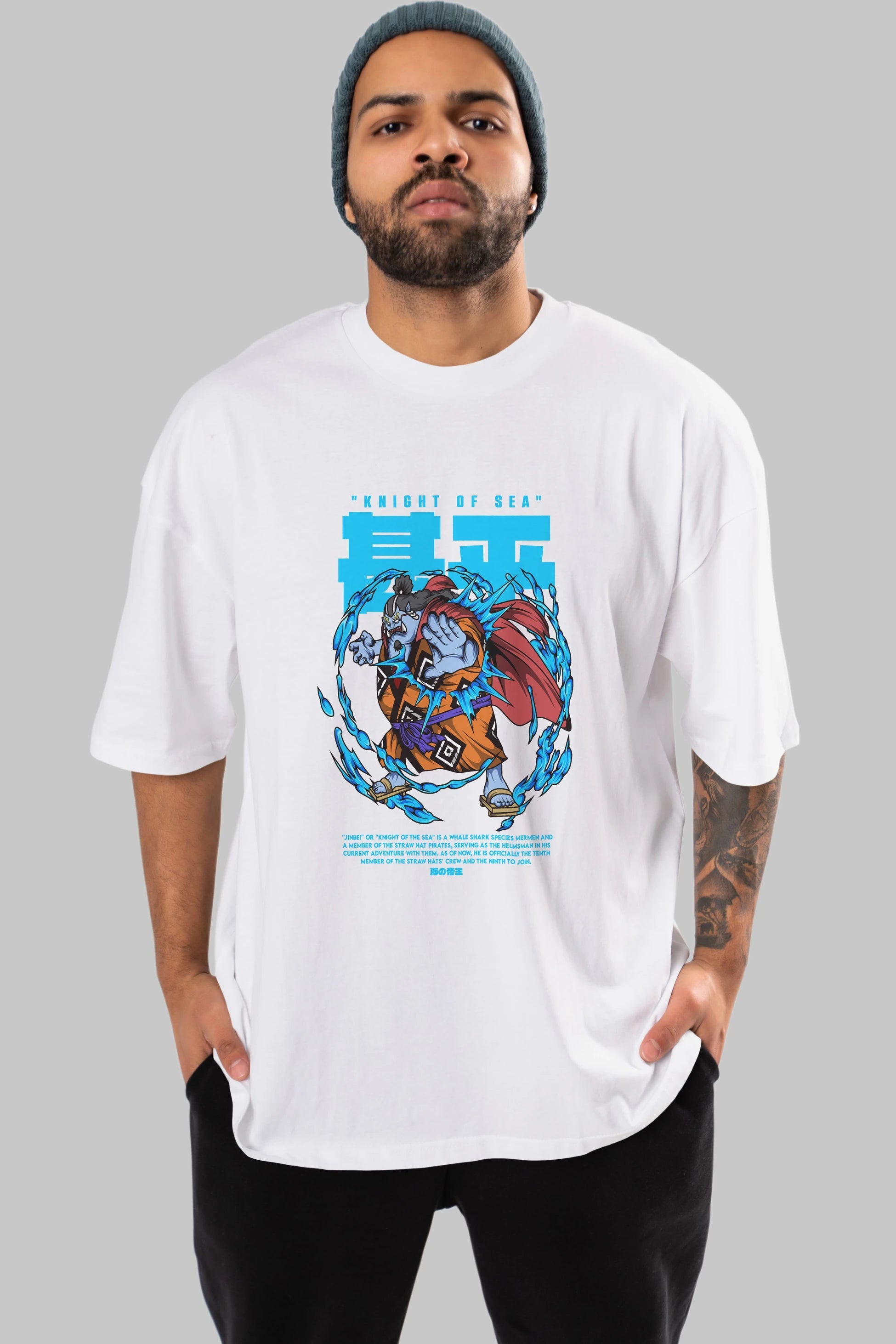 Jinbei Anime Ön Baskılı Oversize t-shirt %100 pamuk Erkek Kadın Unisex