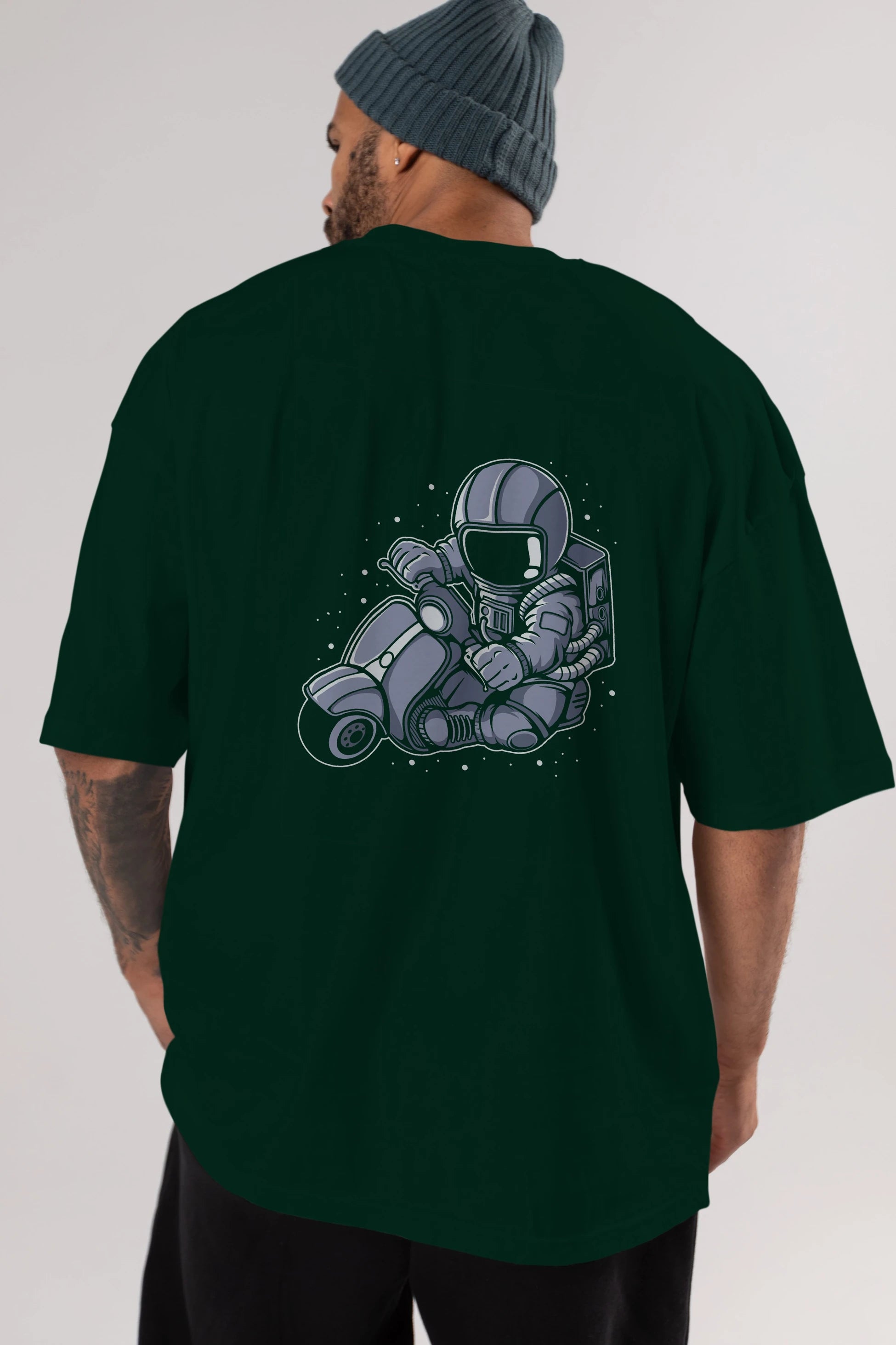Astronaut Scooter (2) Arka Baskılı Oversize t-shirt Erkek Kadın Unisex