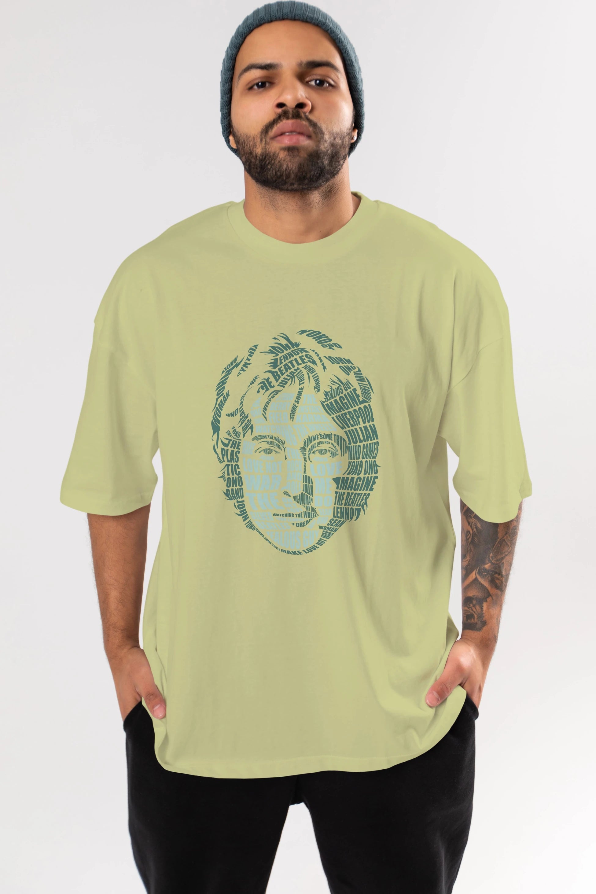 John Lennon Calligram Ön Baskılı Oversize t-shirt %100 pamuk Erkek Kadın Unisex