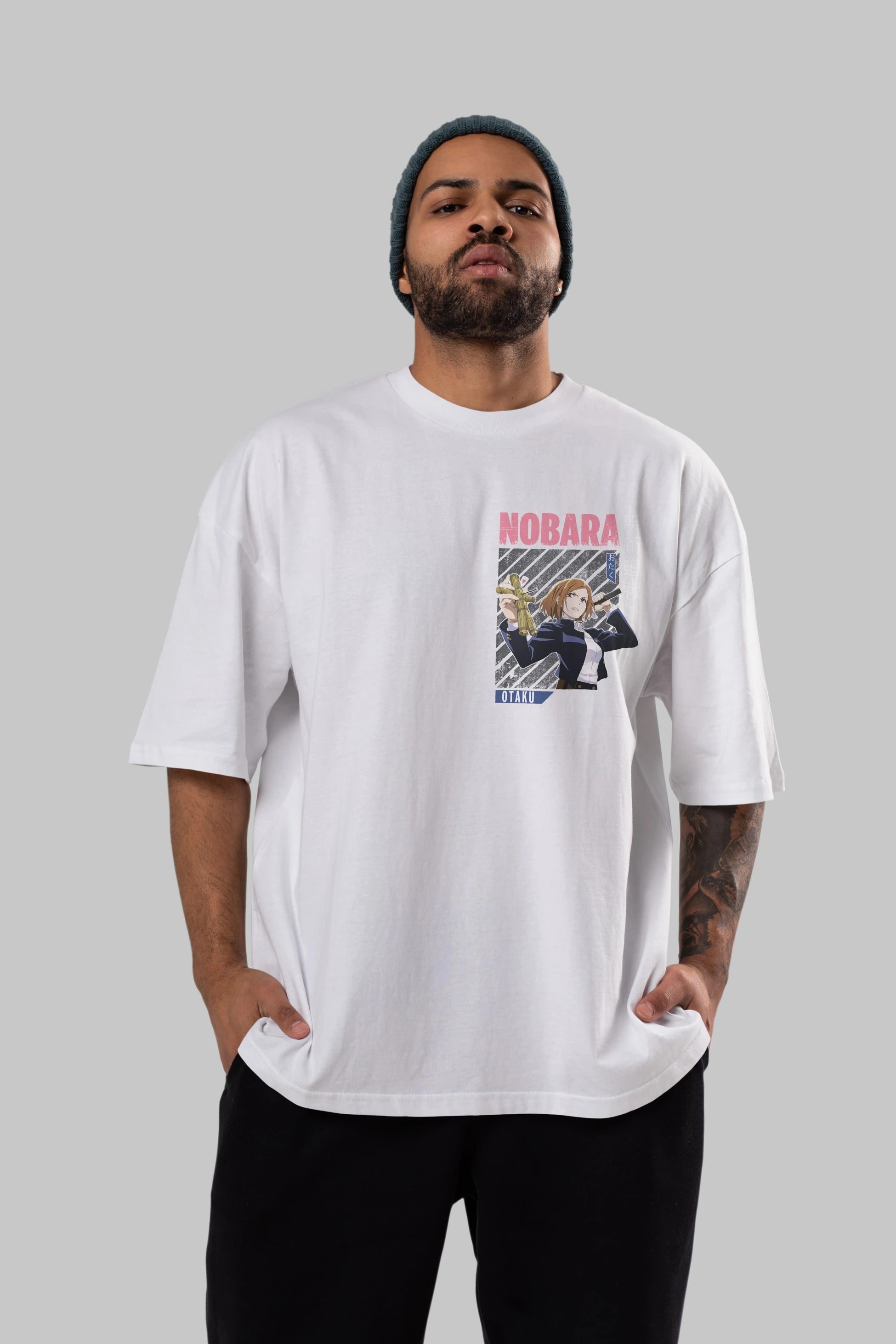 Nobara Kugisaki 6 Ön Sol Baskılı Oversize t-shirt Erkek Kadın Unisex %100 Pamuk Bisiklet Yaka tişort