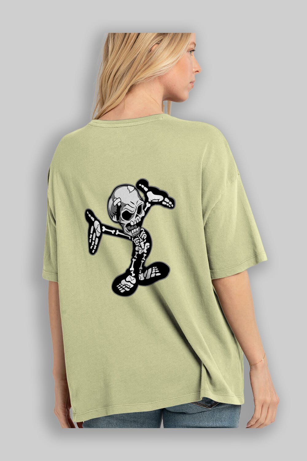 Skull Skeleton Arka Baskılı Oversize t-shirt Erkek Kadın Unisex %100 Pamuk tişort