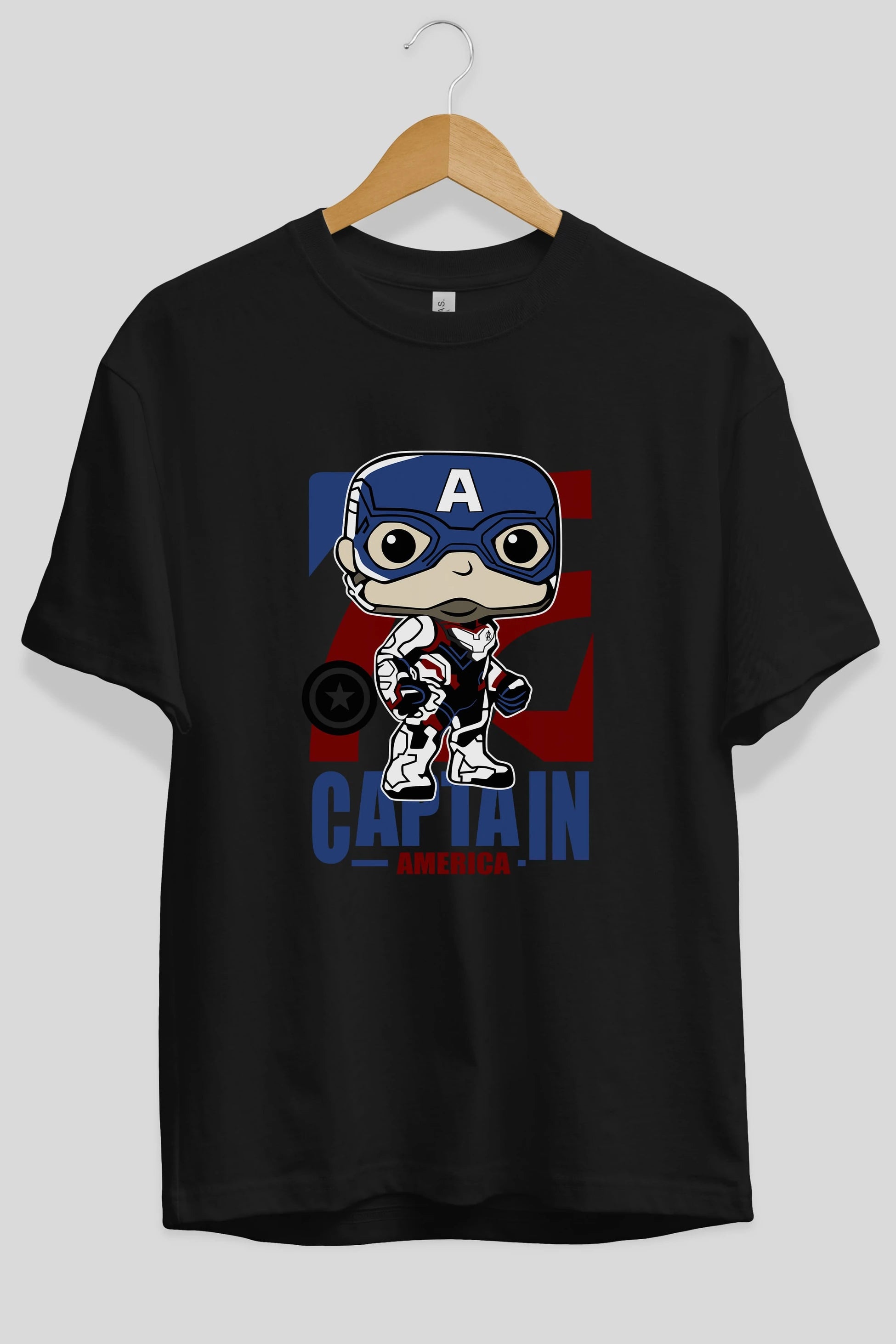 Captain America Ön Baskılı Oversize t-shirt Erkek Kadın Unisex %100 Pamuk Bisiklet Yaka tişort