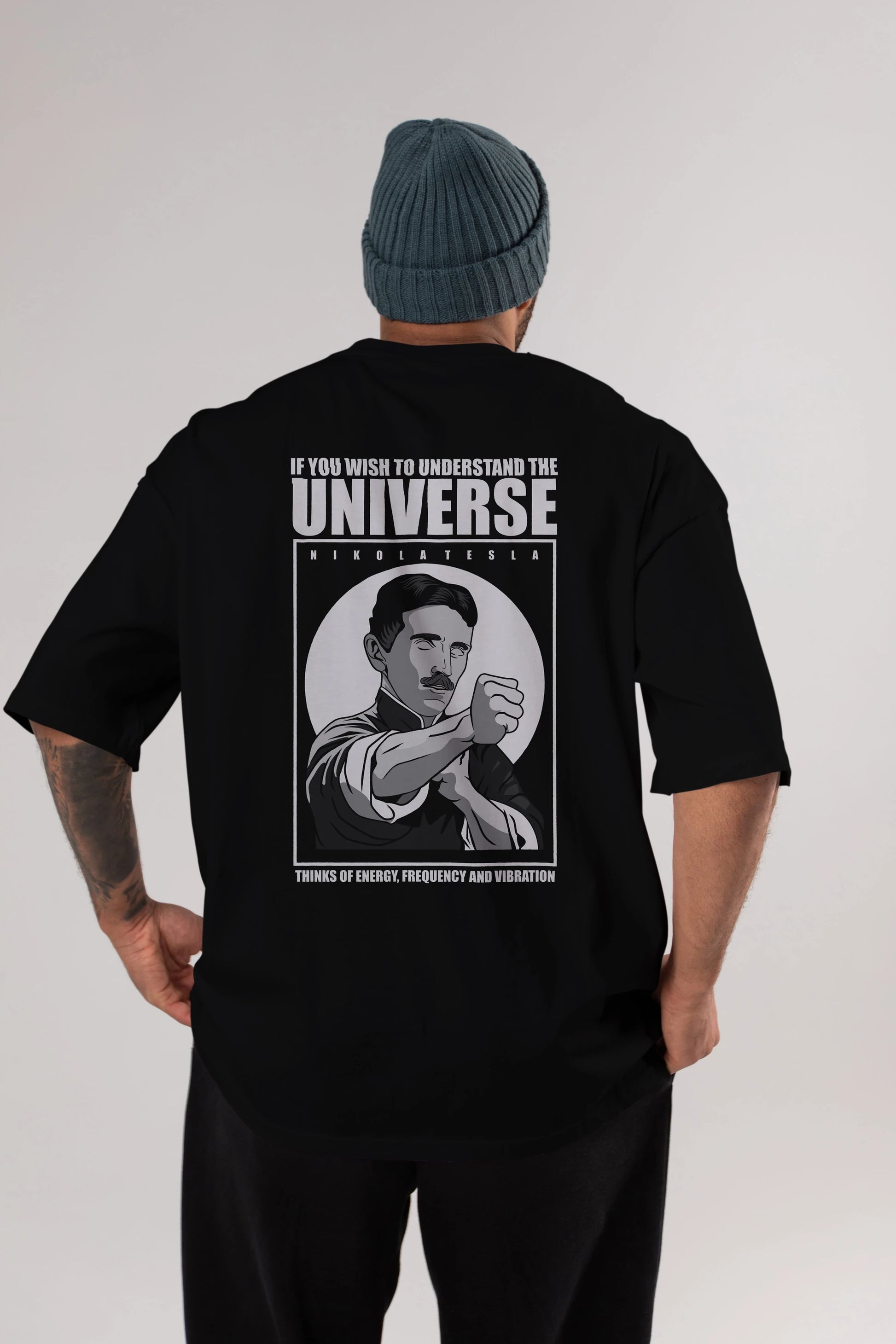 Nicola Tesla Ip Man Arka Baskılı Oversize t-shirt Erkek Kadın Unisex %100 Pamuk tişort