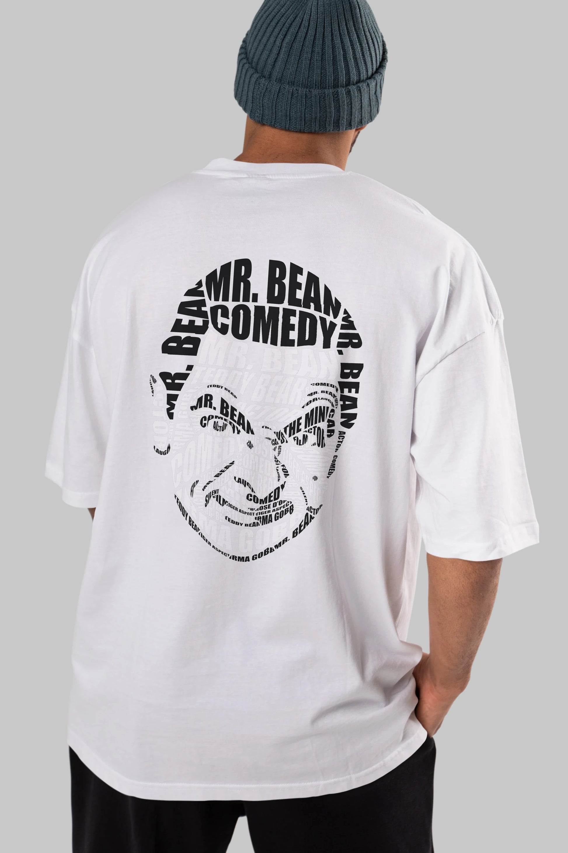 Mr Bean Calligram Arka Baskılı Oversize t-shirt %100 pamuk Erkek Kadın Unisex