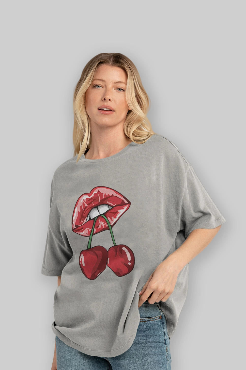 Cherry Cherries 11 Ön Baskılı Oversize t-shirt Erkek Kadın Pamuk Bisiklet Yaka tişort