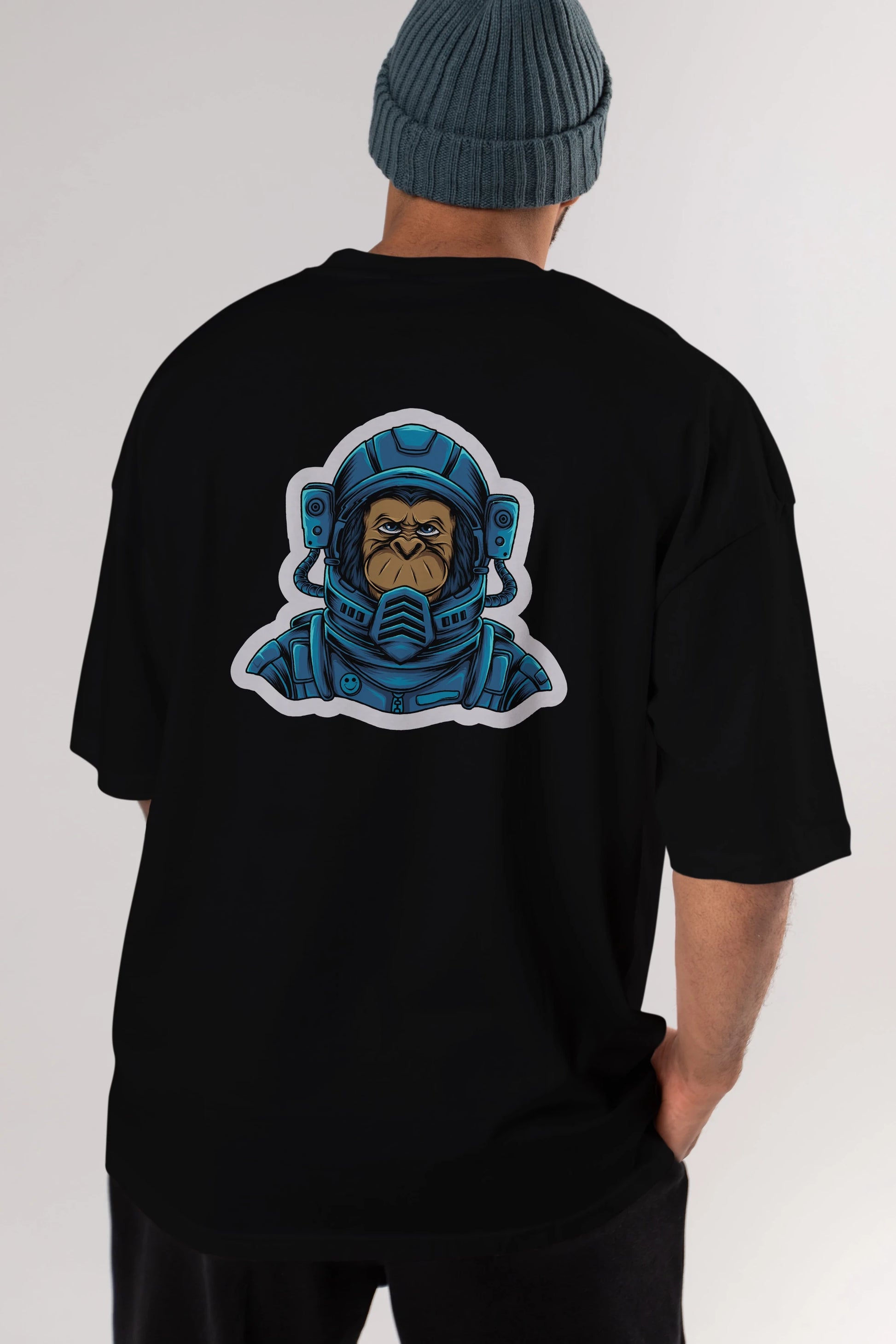 Astromonkey Sticker Arka Baskılı Oversize t-shirt Erkek Kadın Unisex