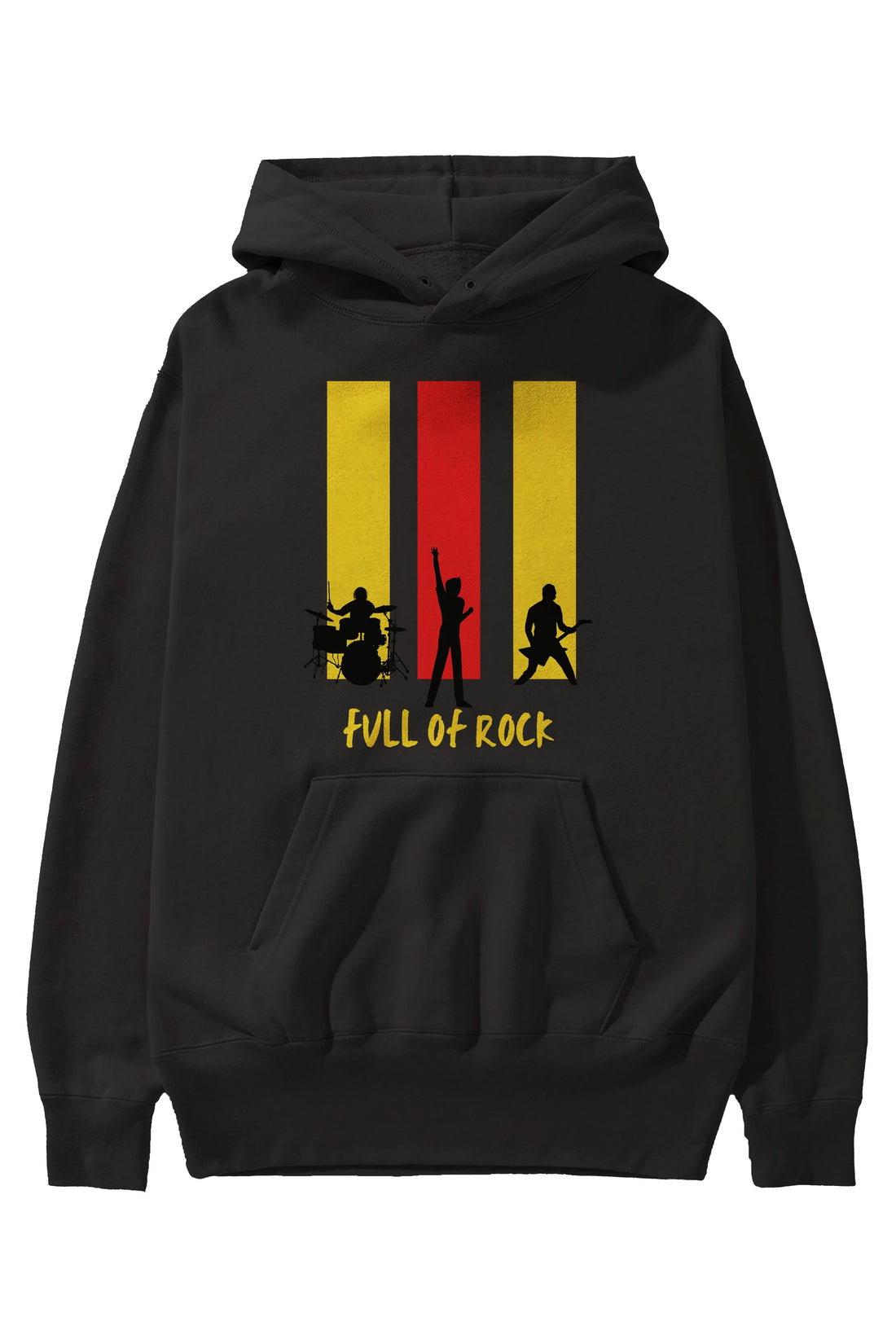 Full of Rock Yazılı Ön Baskılı Oversize Hoodie Kapüşonlu Sweatshirt Erkek Kadın Unisex
