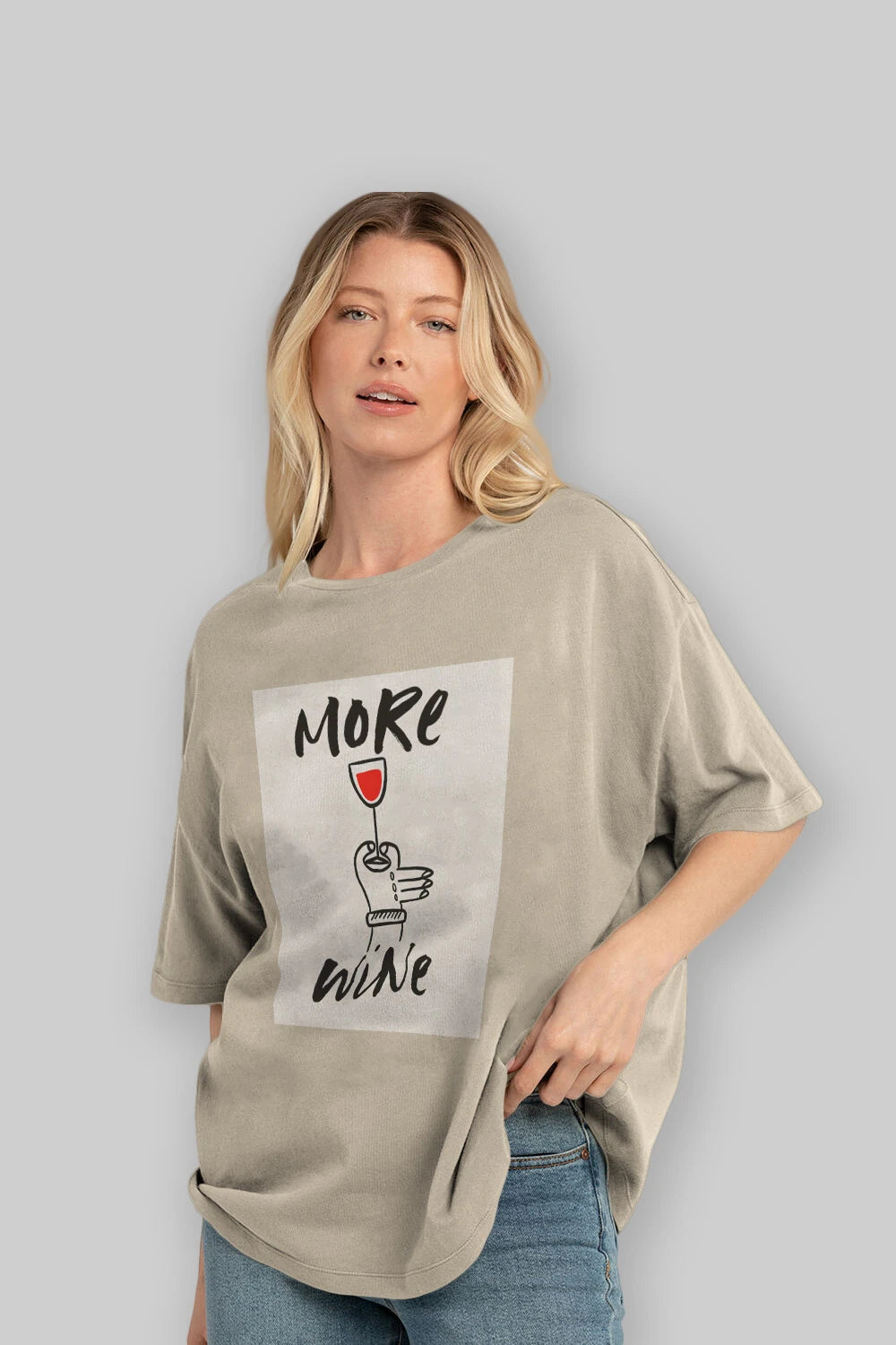 More Wine 2 Ön Baskılı Oversize t-shirt Erkek Kadın Unisex %100 Pamuk Bisiklet Yaka tişort