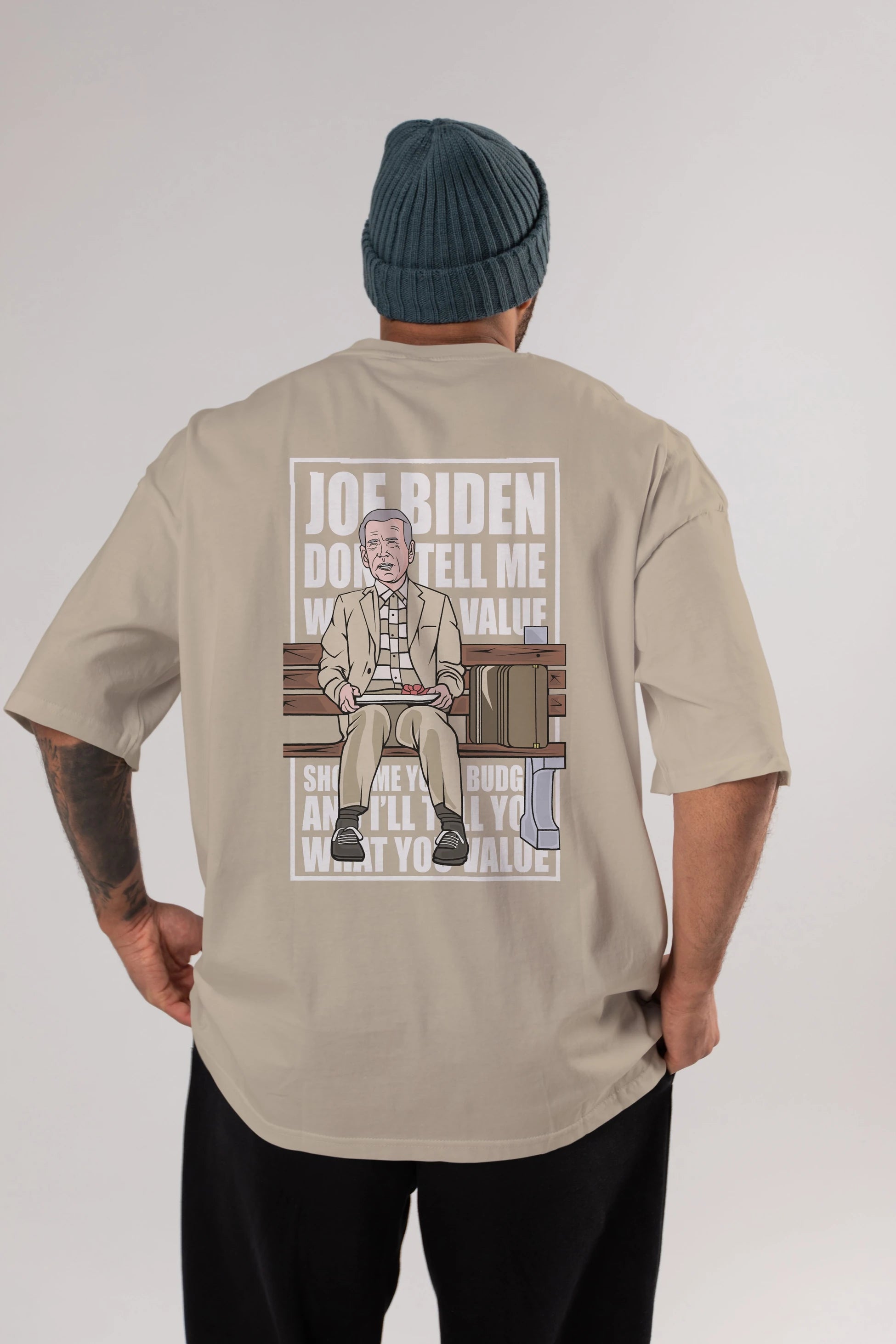 Joe Biden Forest Gump Arka Baskılı Oversize t-shirt Erkek Kadın Unisex %100 Pamuk tişort