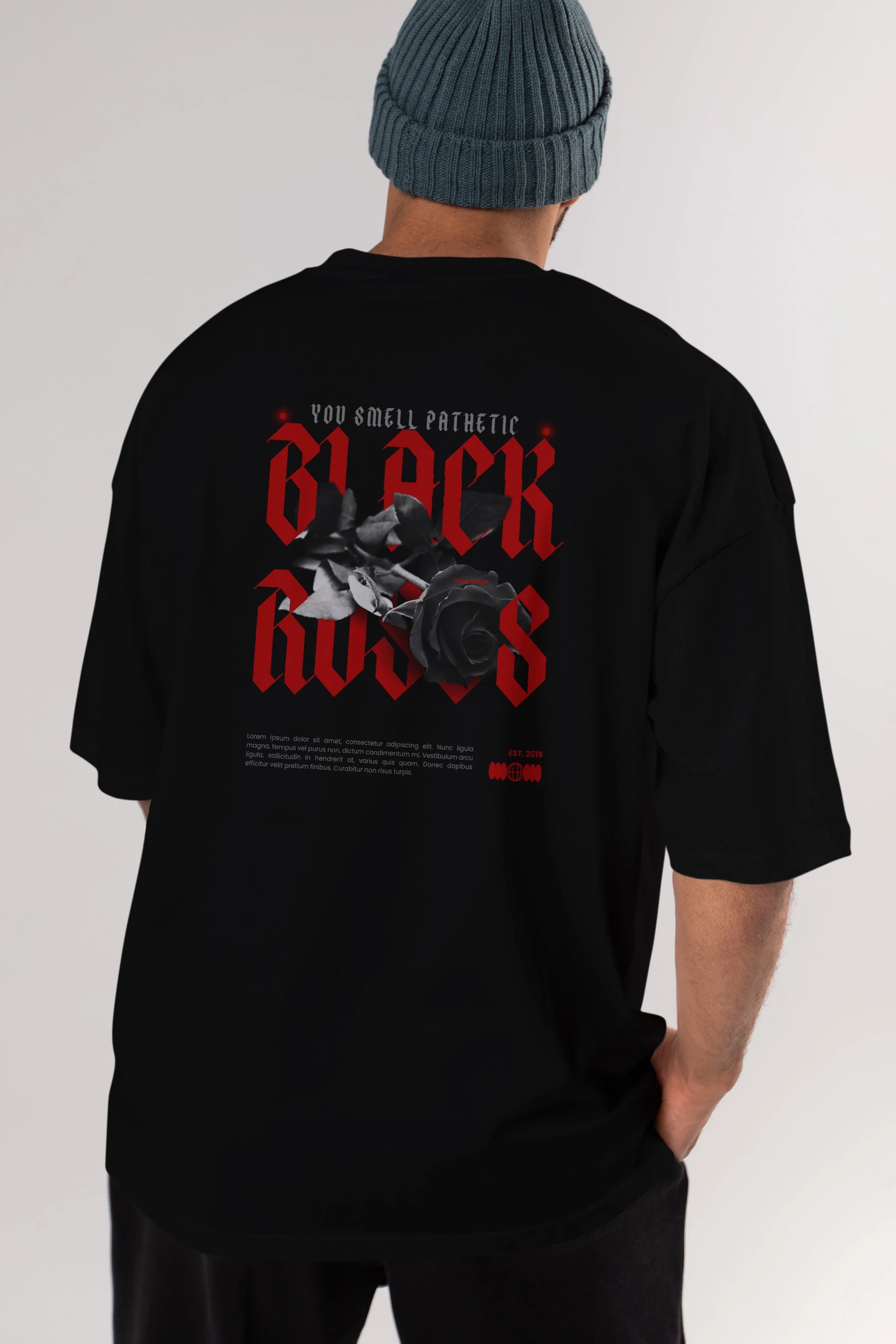 Black Roses Arka Baskılı Oversize t-shirt Erkek Kadın Unisex