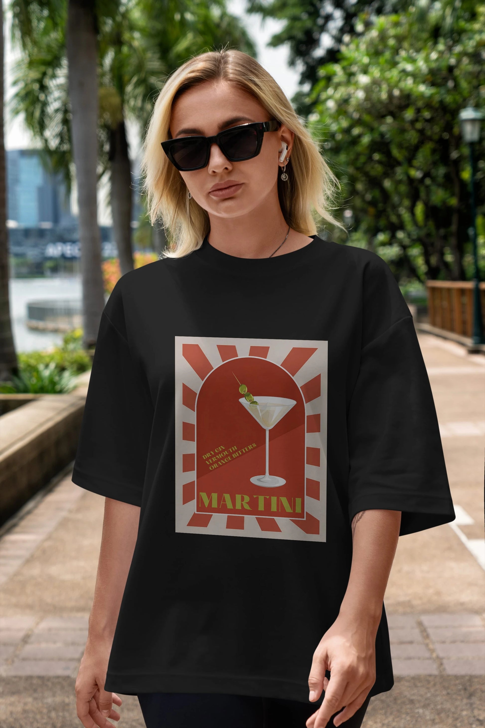 Martini 2 Ön Baskılı Oversize t-shirt Erkek Kadın Unisex %100 Pamuk Bisiklet Yaka tişort