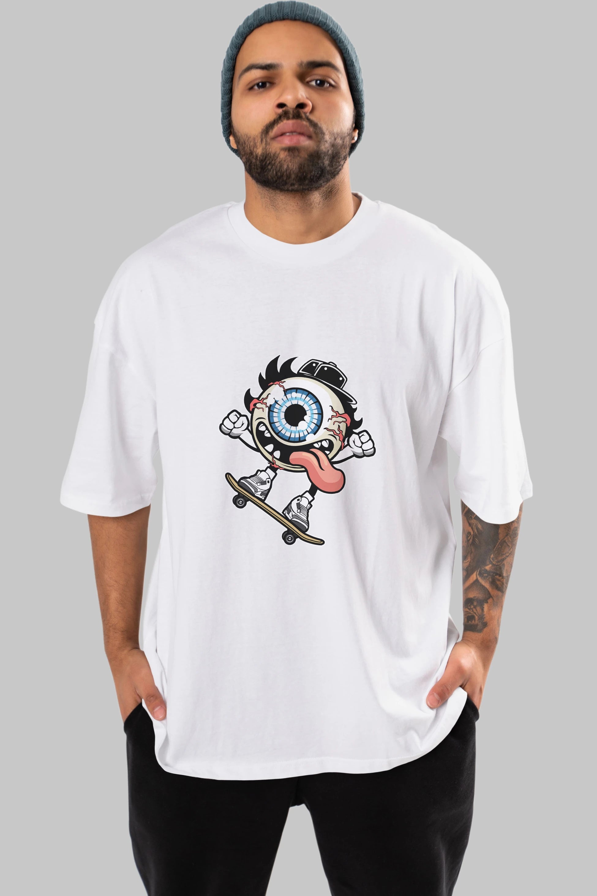 Eye Ball Skater Ön Baskılı Oversize t-shirt Erkek Kadın Unisex %100 Pamuk tişort