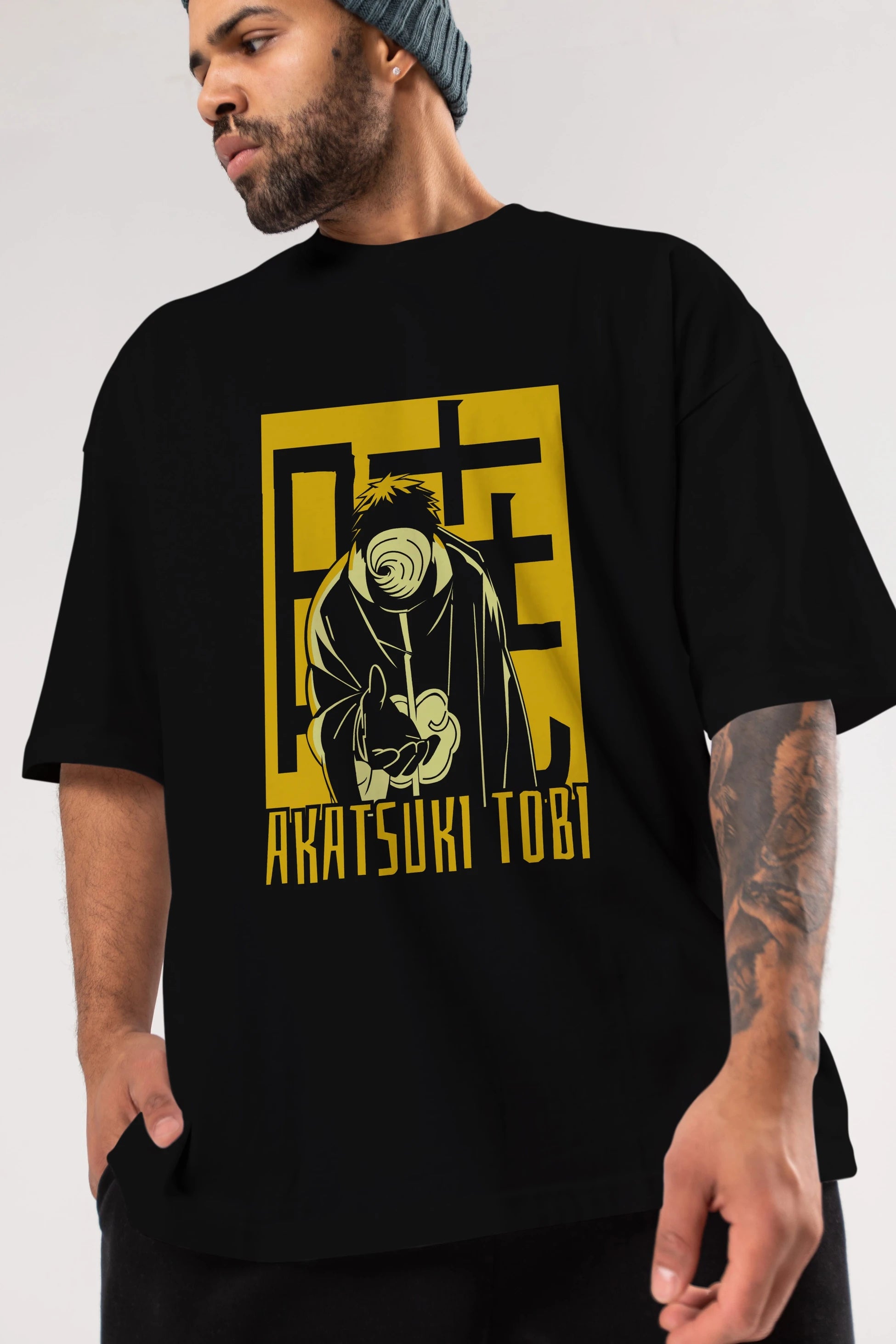 AKATSUKI OBITO NARUTO Anime Ön Baskılı Oversize t-shirt %100 pamuk Erkek Kadın Unisex