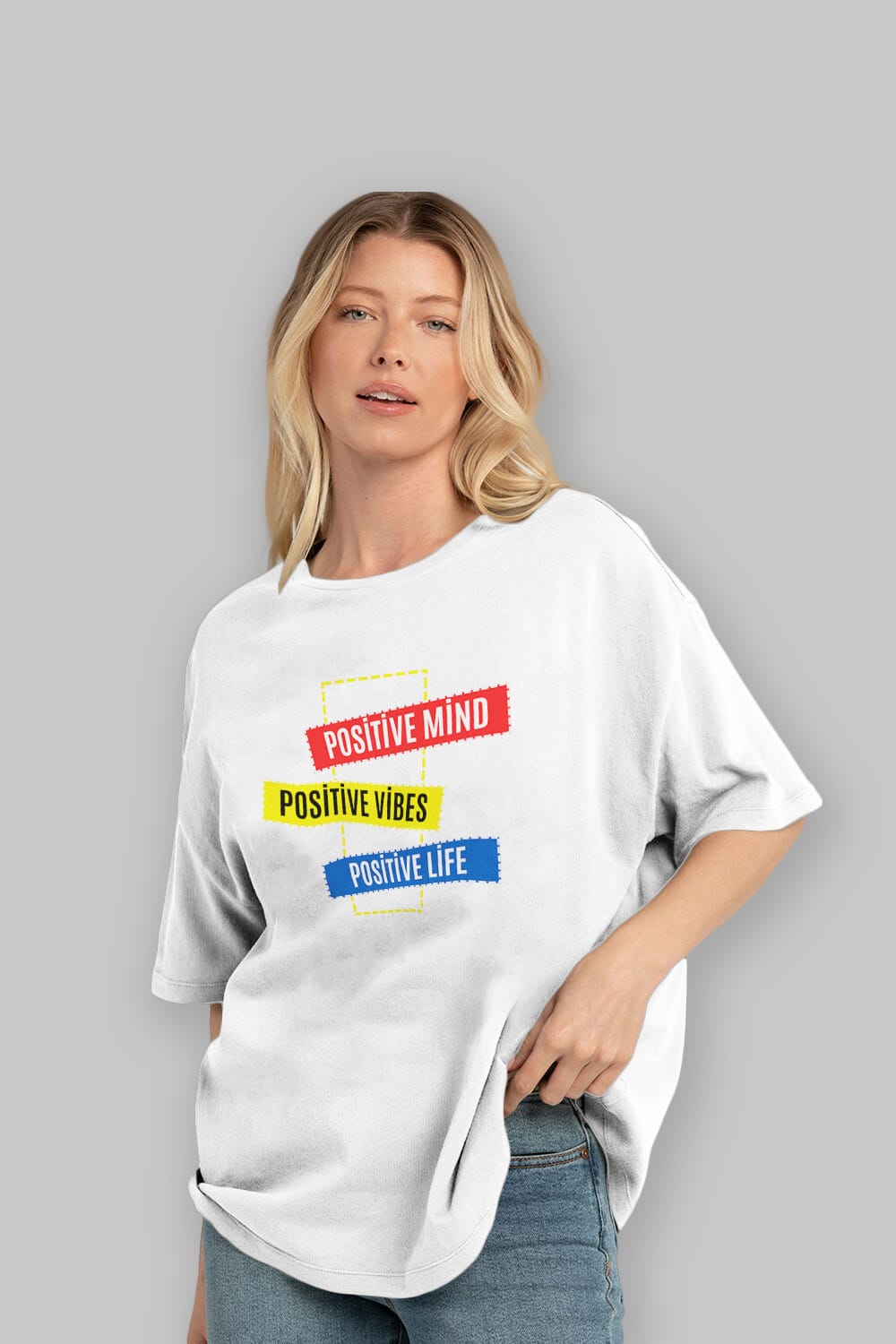 Positive Mind Vibes Lifes Ön Baskılı Oversize t-shirt Erkek Kadın Unisex