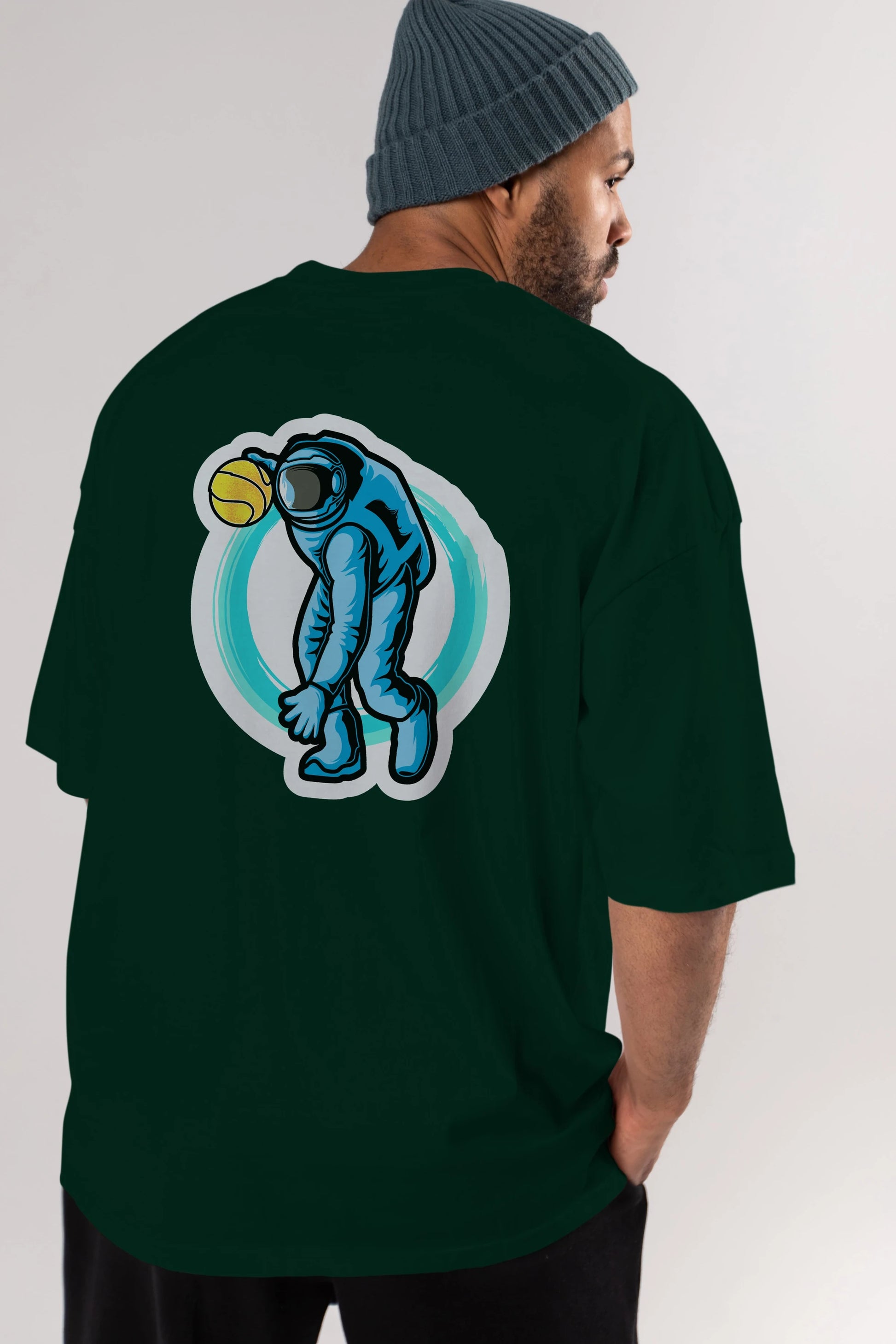 Astronaut Dribble Sticker Arka Baskılı Oversize t-shirt Erkek Kadın Unisex