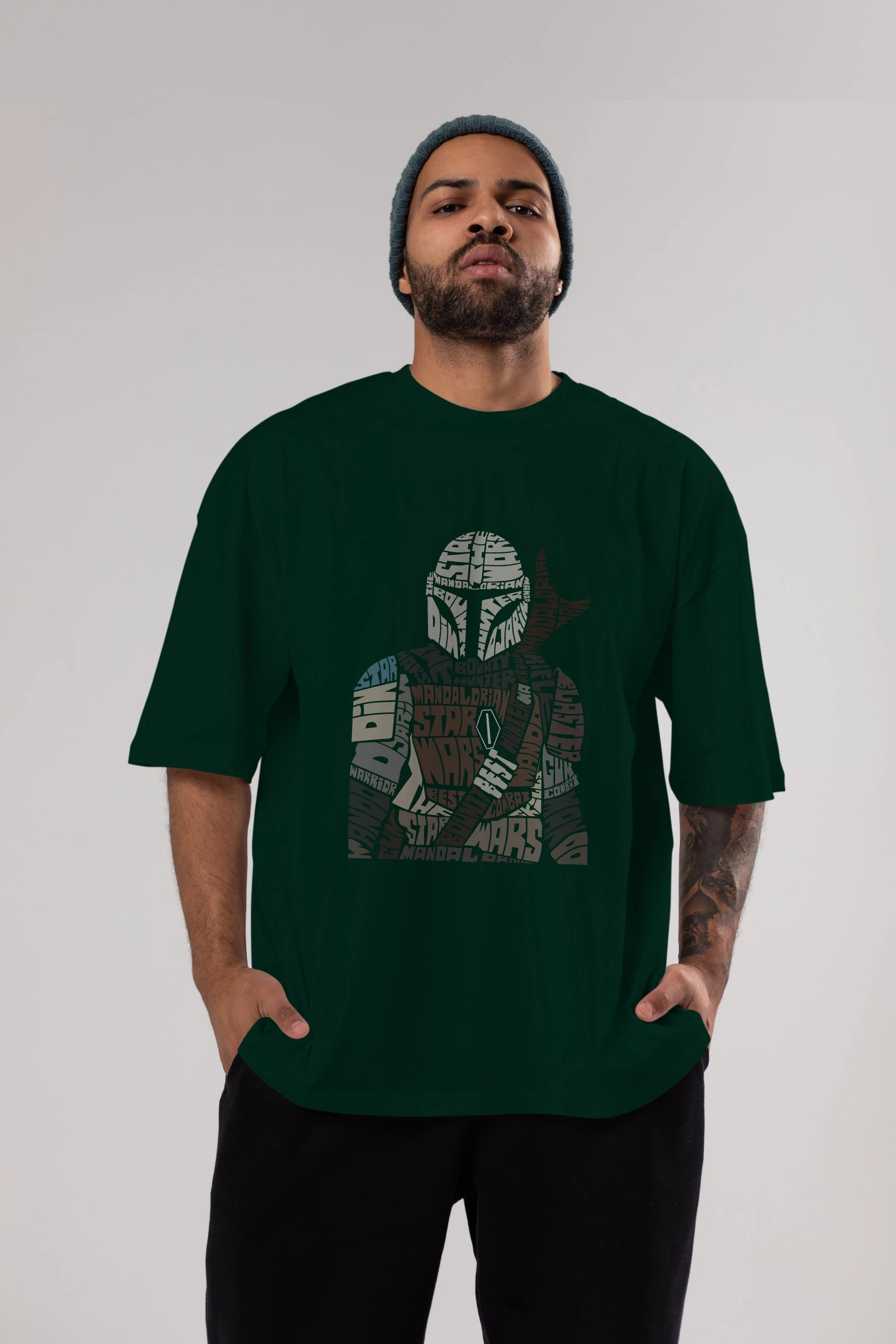 Mandalorian Ön Baskılı Oversize t-shirt %100 pamuk Erkek Kadın Unisex