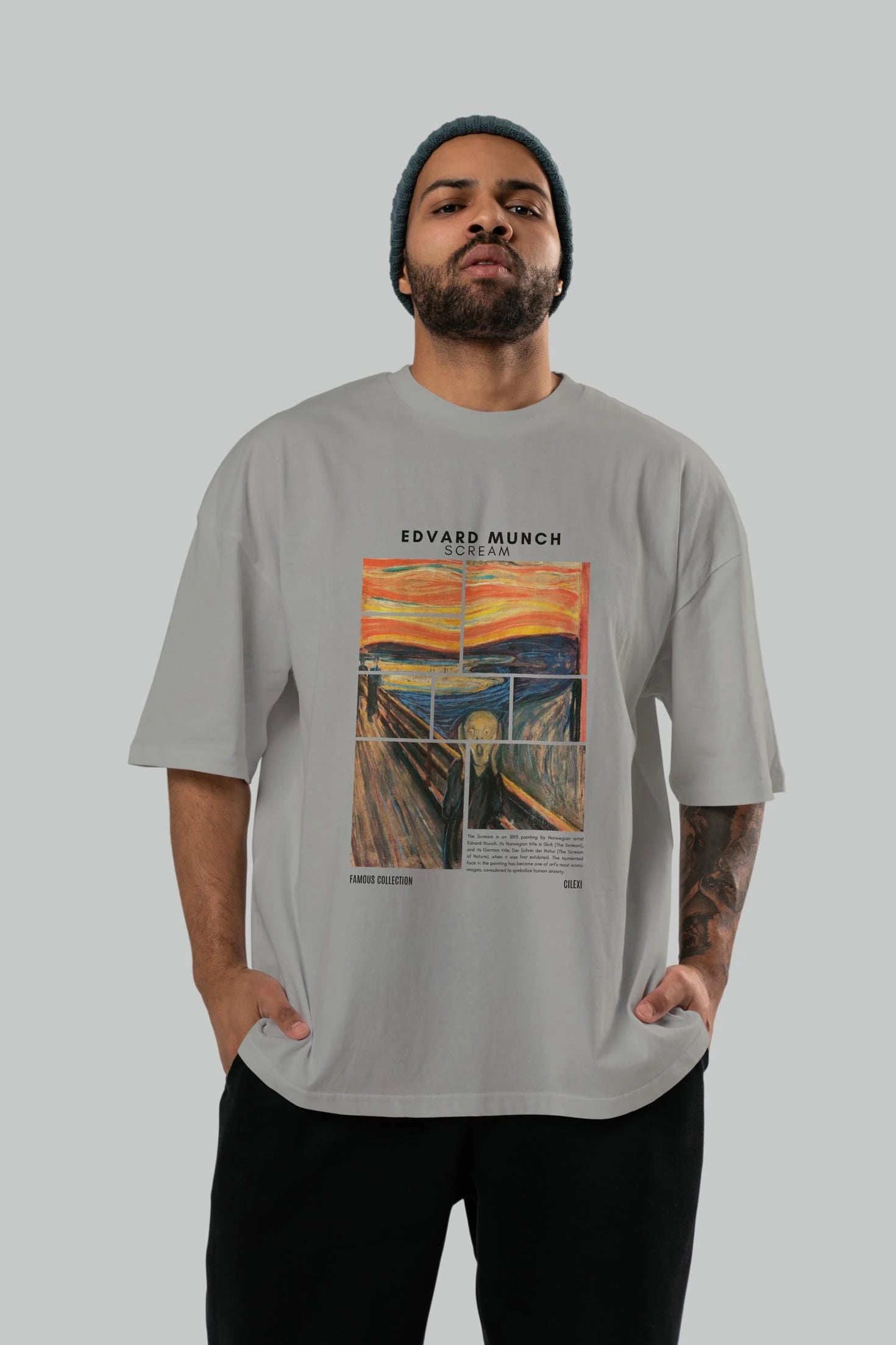 Edvard Munch Scream ön Baskılı Oversize t-shirt Erkek Kadın Bisiklet Yaka Pamuk tişort
