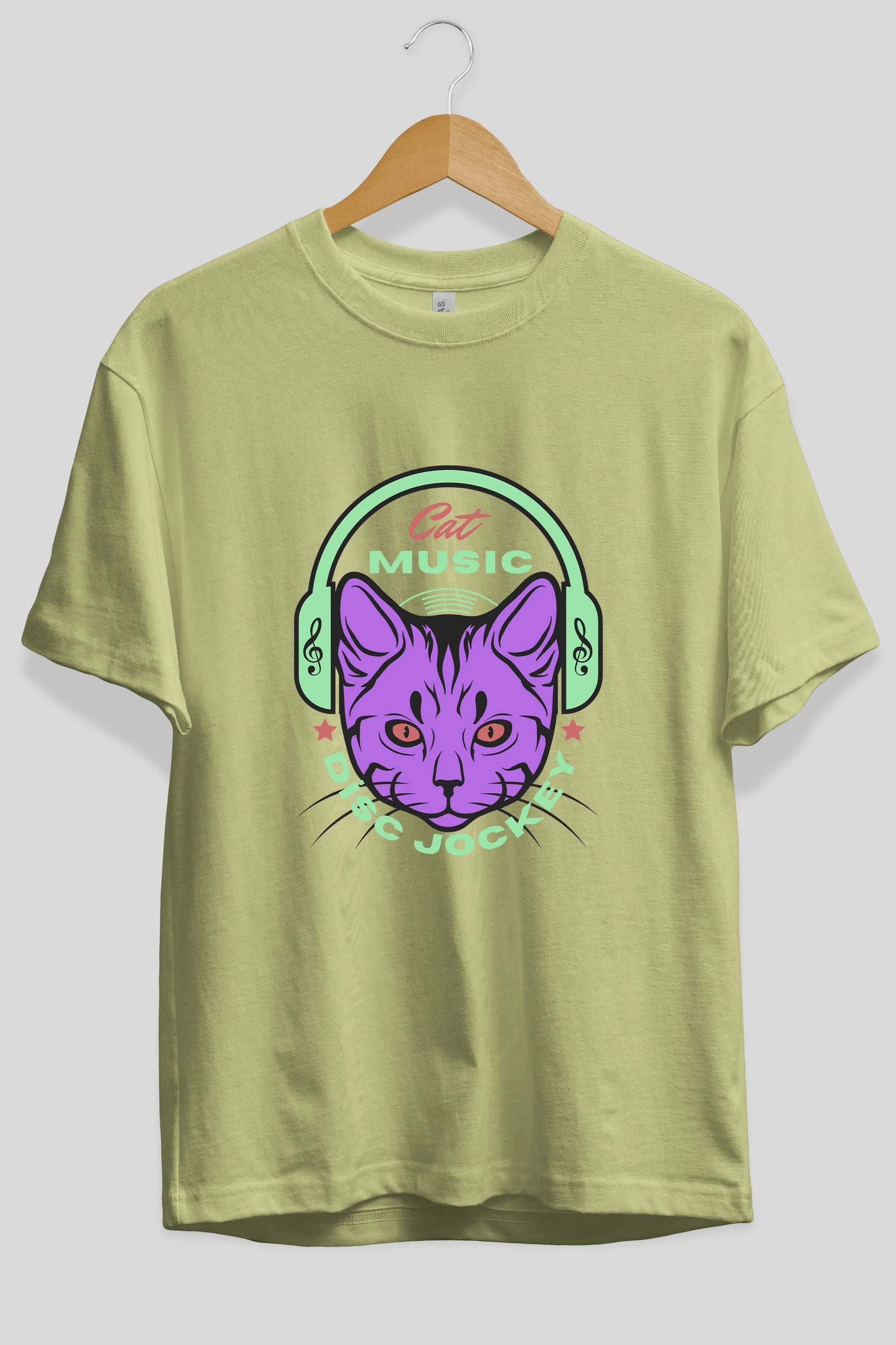 Cat Music Ön Baskılı Oversize t-shirt Erkek Kadın Unisex