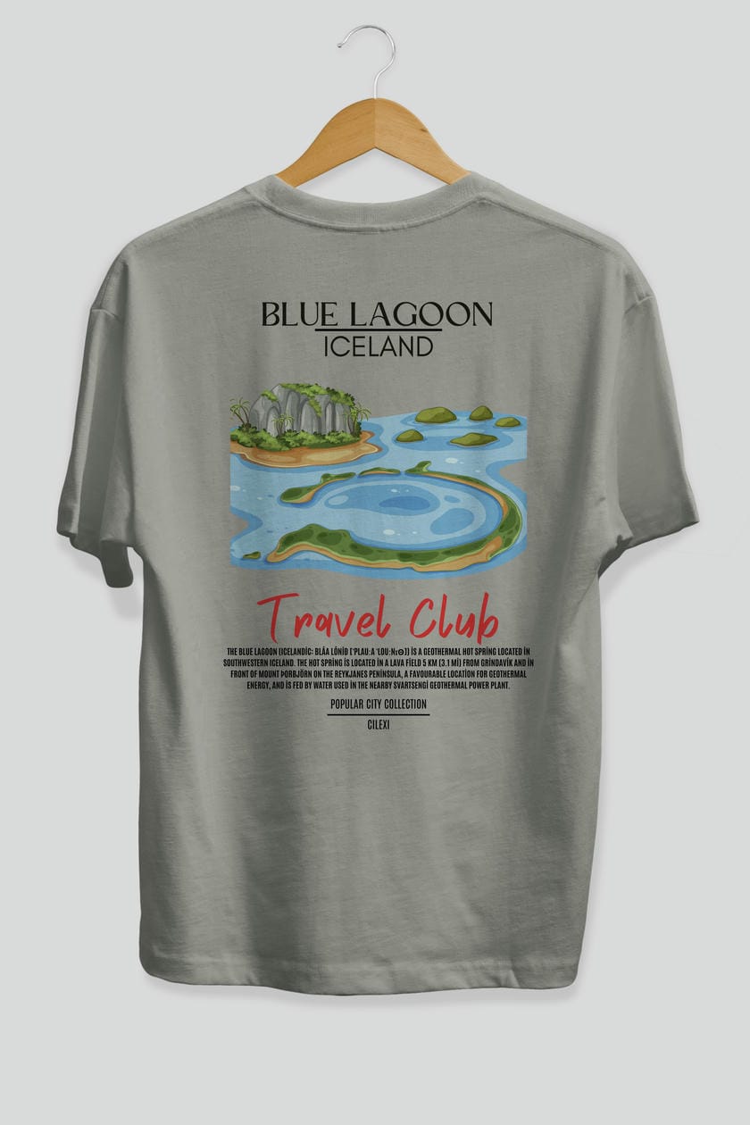 Blue Lagoon İceland Arka Baskılı Oversize t-shirt Erkek Kadın Pamuk Bisiklet Yaka tişort