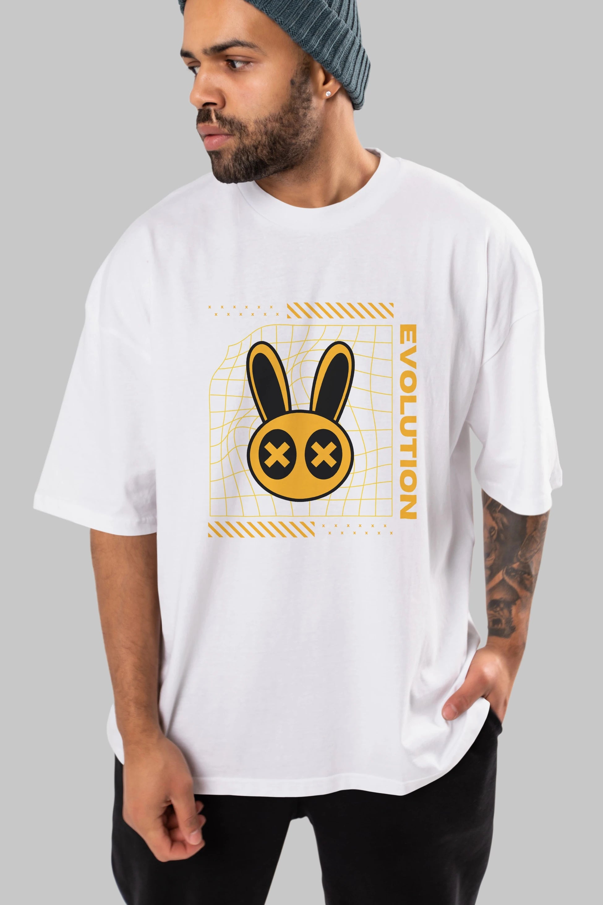Evolution Yazılı Ön Baskılı Oversize t-shirt Erkek Kadın Unisex