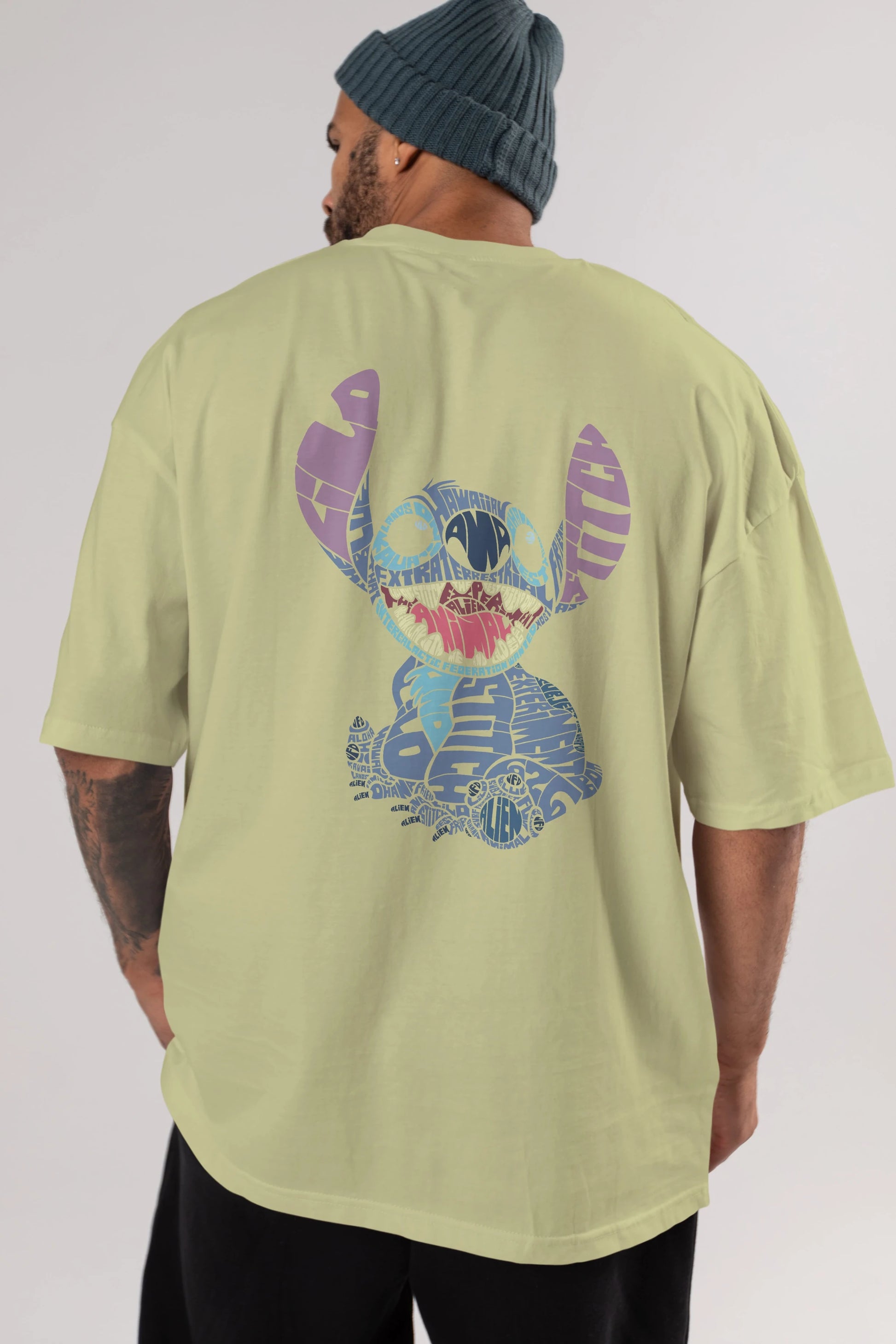 Stitch Arka Baskılı Oversize t-shirt %100 pamuk Erkek Kadın Unisex