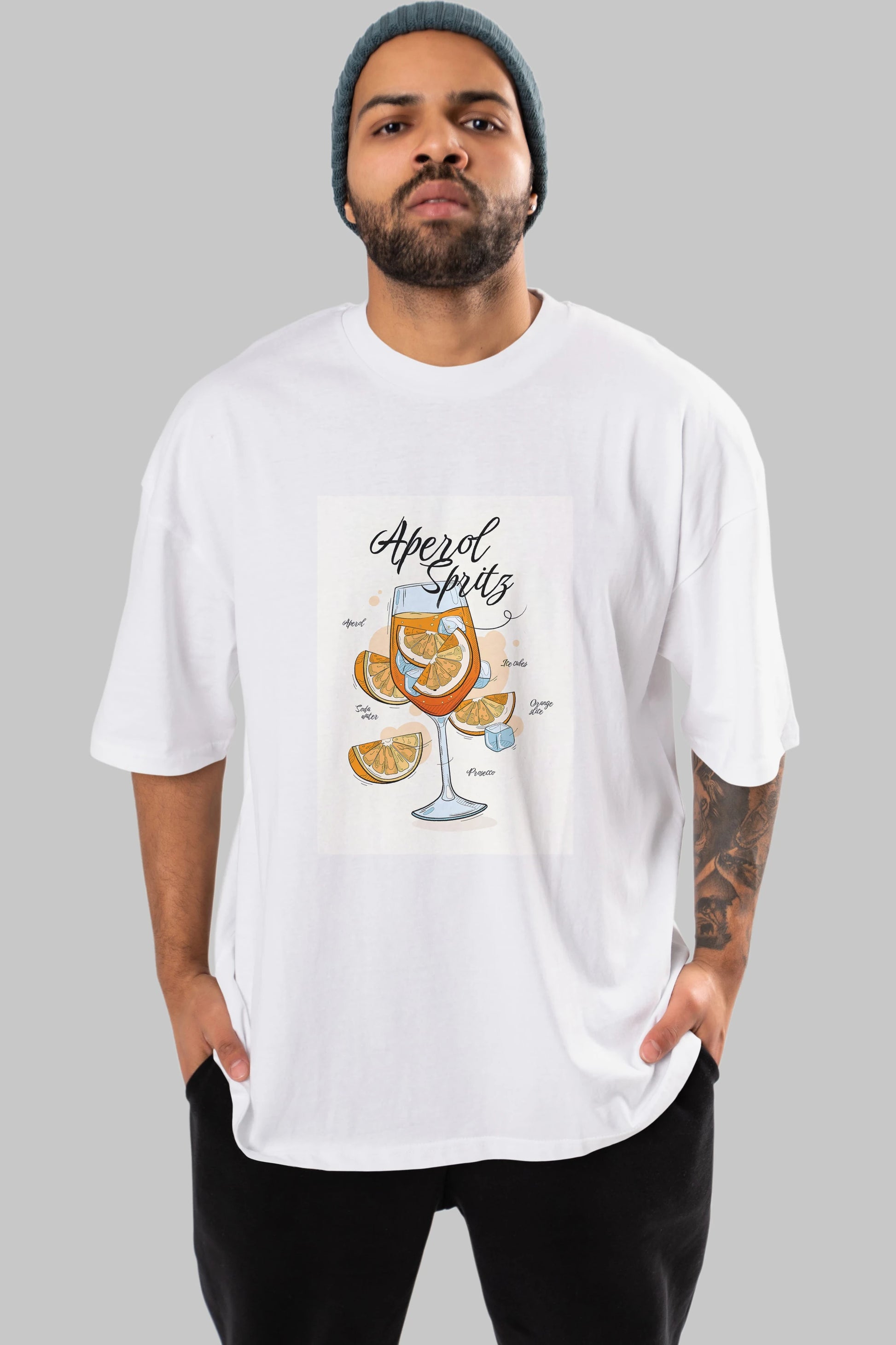 Aperol Spritz 6 Ön Baskılı Oversize t-shirt Erkek Kadın Unisex %100 Pamuk Bisiklet Yaka tişort