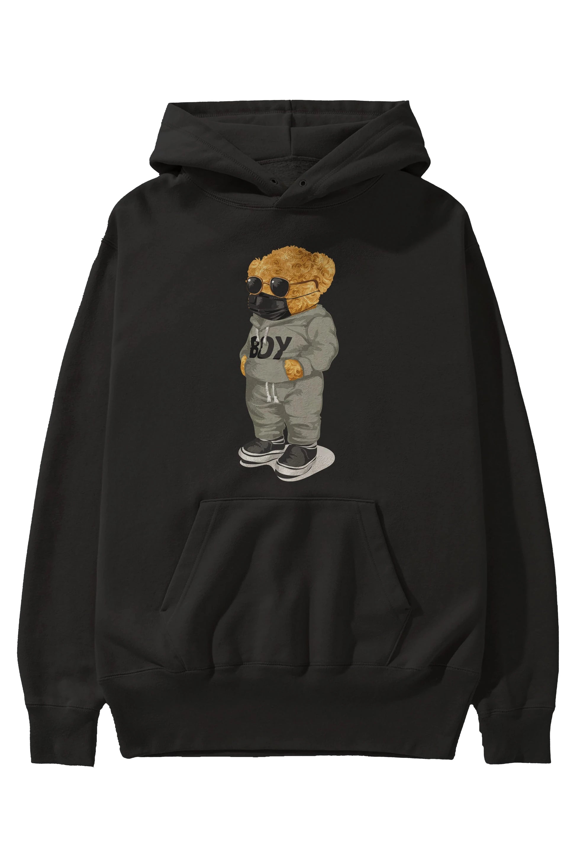 Teddy Bear Boy Ön Baskılı Hoodie Oversize Kapüşonlu Sweatshirt Erkek Kadın Unisex