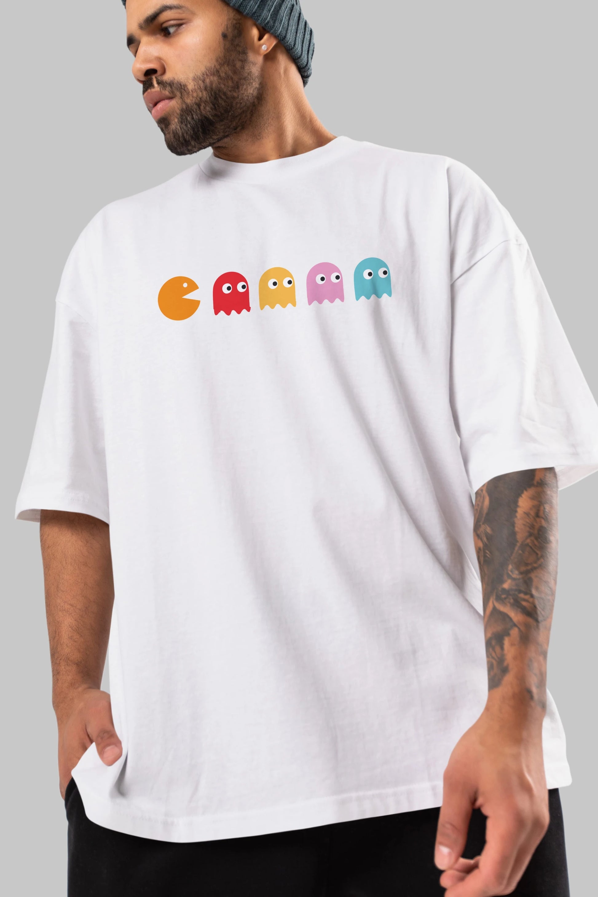 Pac-Man game Ön Baskılı Oversize t-shirt %100 pamuk Erkek Kadın Unisex