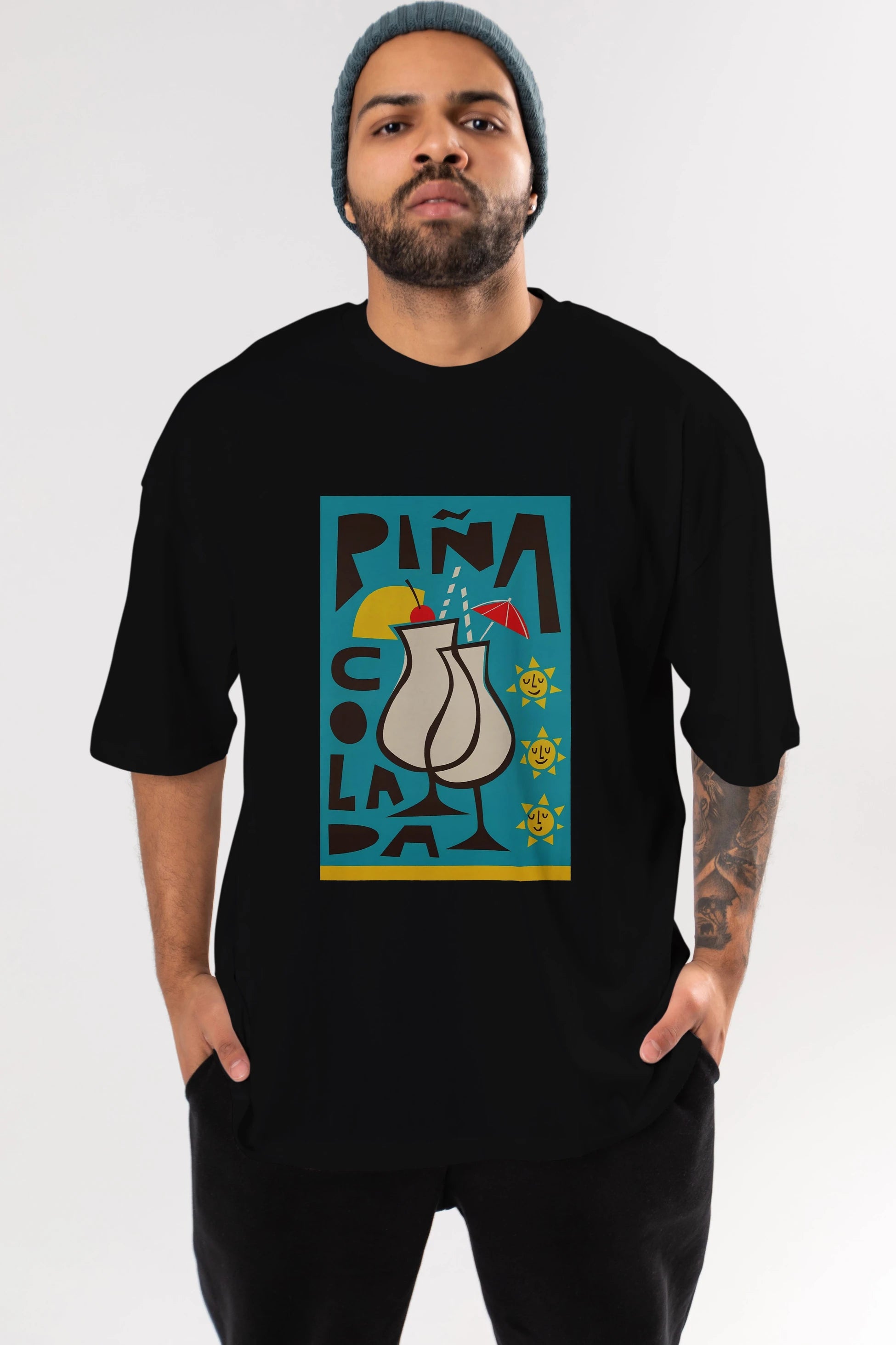 Pina Colada 4 Ön Baskılı Oversize t-shirt Erkek Kadın Unisex %100 Pamuk Bisiklet Yaka tişort