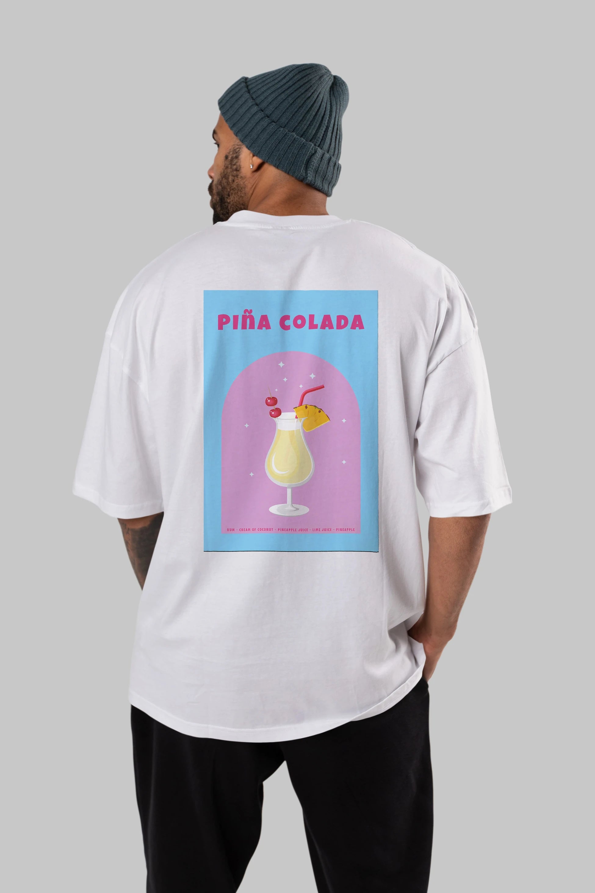 Pina Colada 2 Arka Baskılı Oversize t-shirt Erkek Kadın Unisex %100 Pamuk Bisiklet Yaka tişort