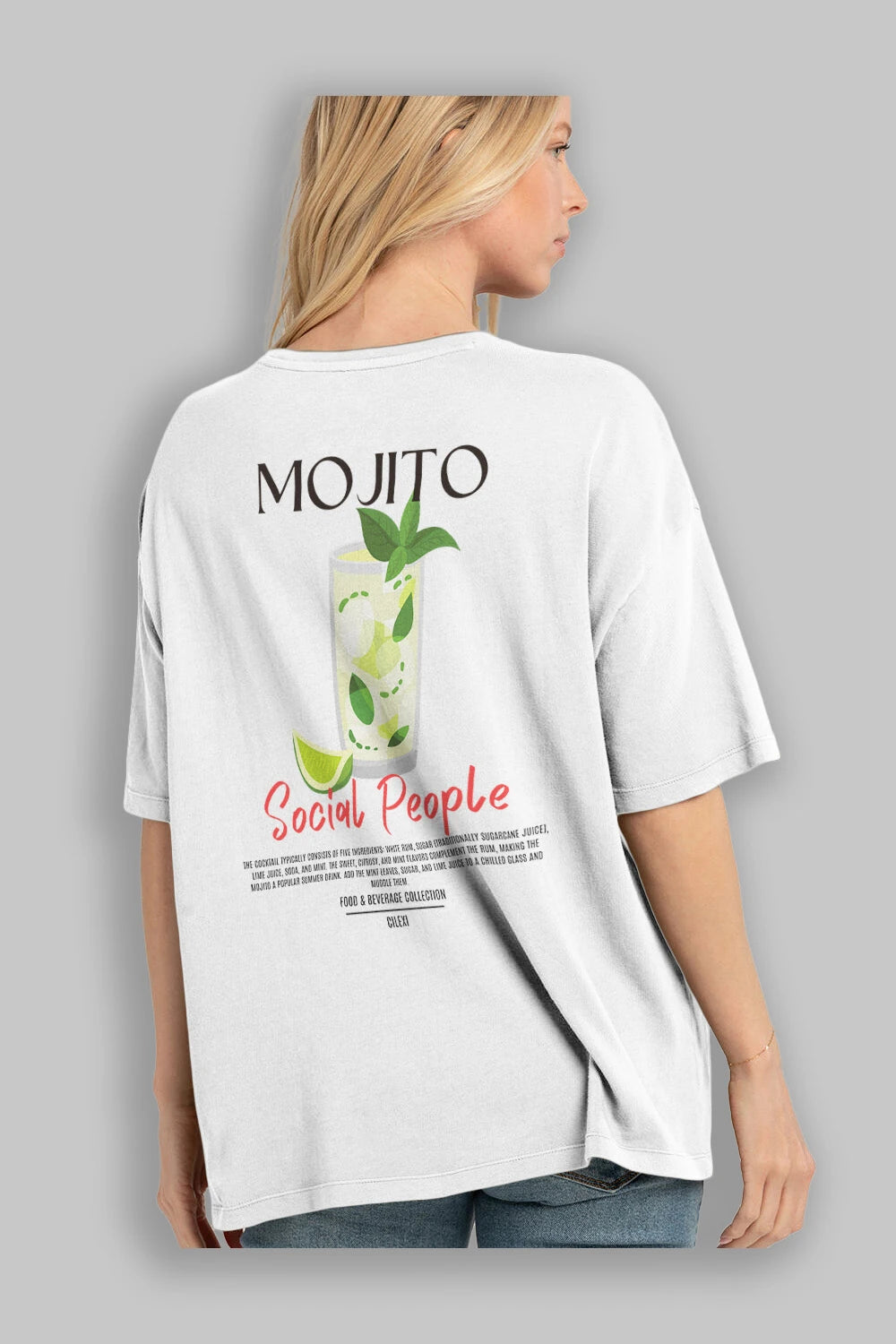 Mojıto Kokteyl Serisi Baskılı Oversize t-shirt Erkek Kadın Unisex %100 Pamuk Bisiklet Yaka tişort