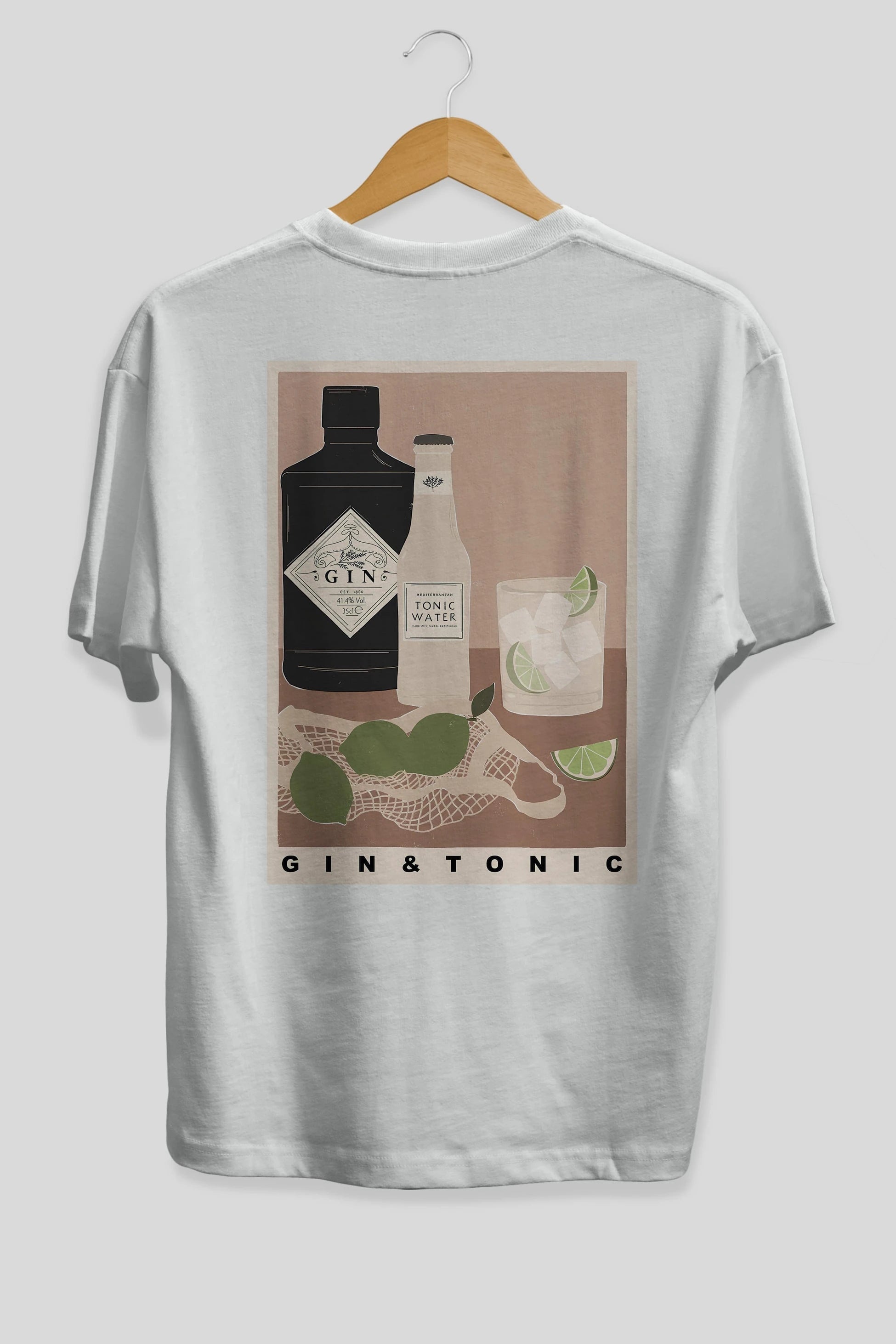 Gin Tonic Arka Baskılı Oversize t-shirt Erkek Kadın Unisex %100 Pamuk Bisiklet Yaka tişort