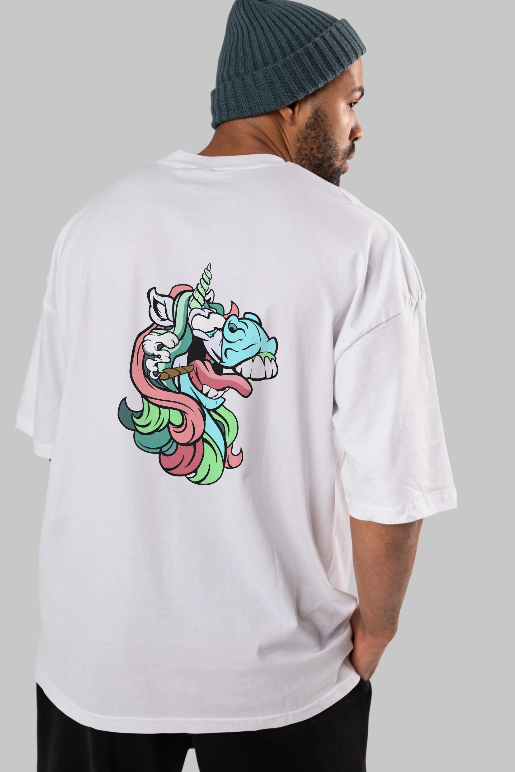 Crazy Unicorn Arka Baskılı Oversize t-shirt Erkek Kadın Unisex %100 Pamuk tişort