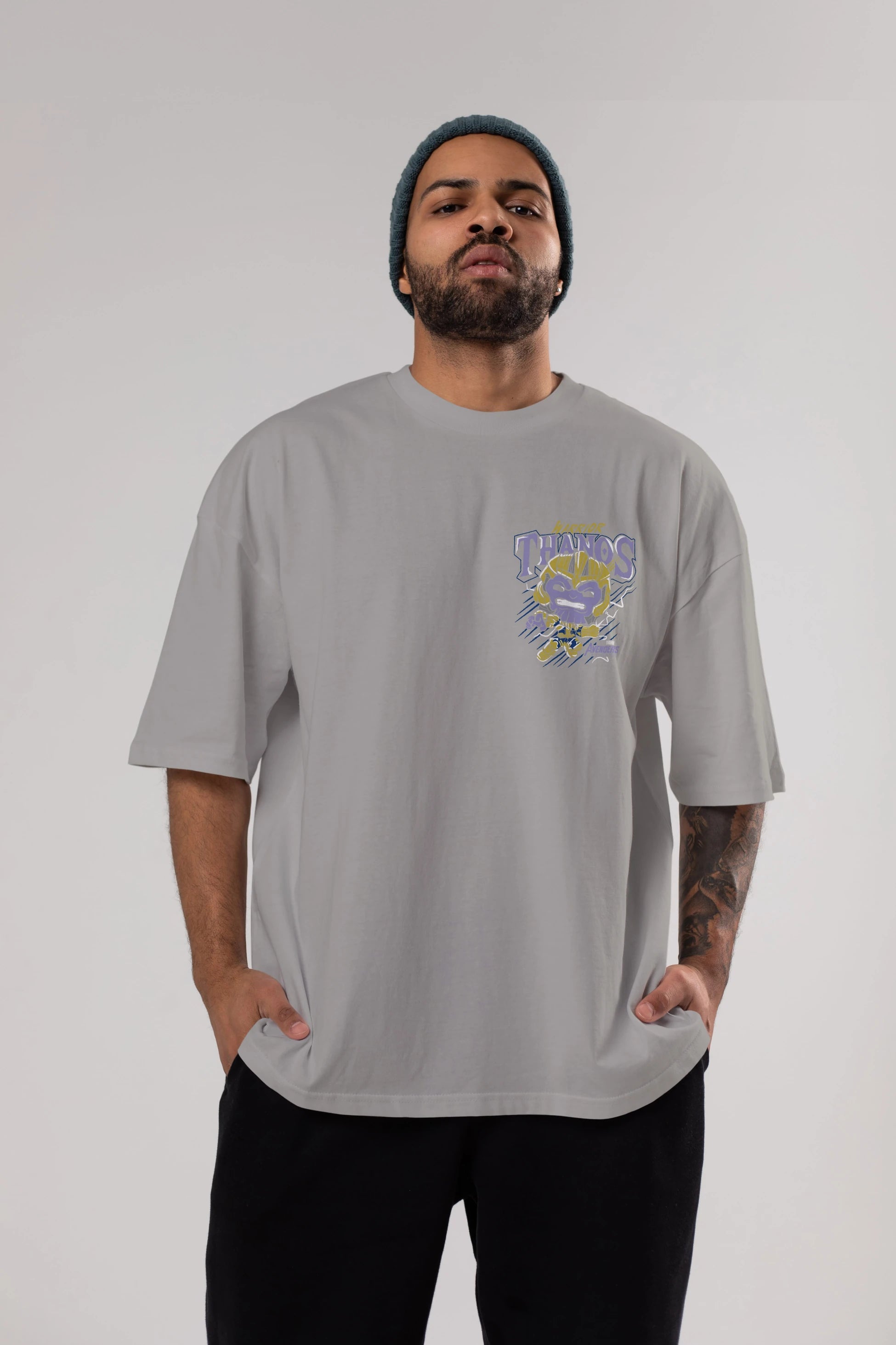 Thanos (2) Ön Sol Baskılı Oversize t-shirt Erkek Kadın Unisex %100 Pamuk Bisiklet Yaka tişort