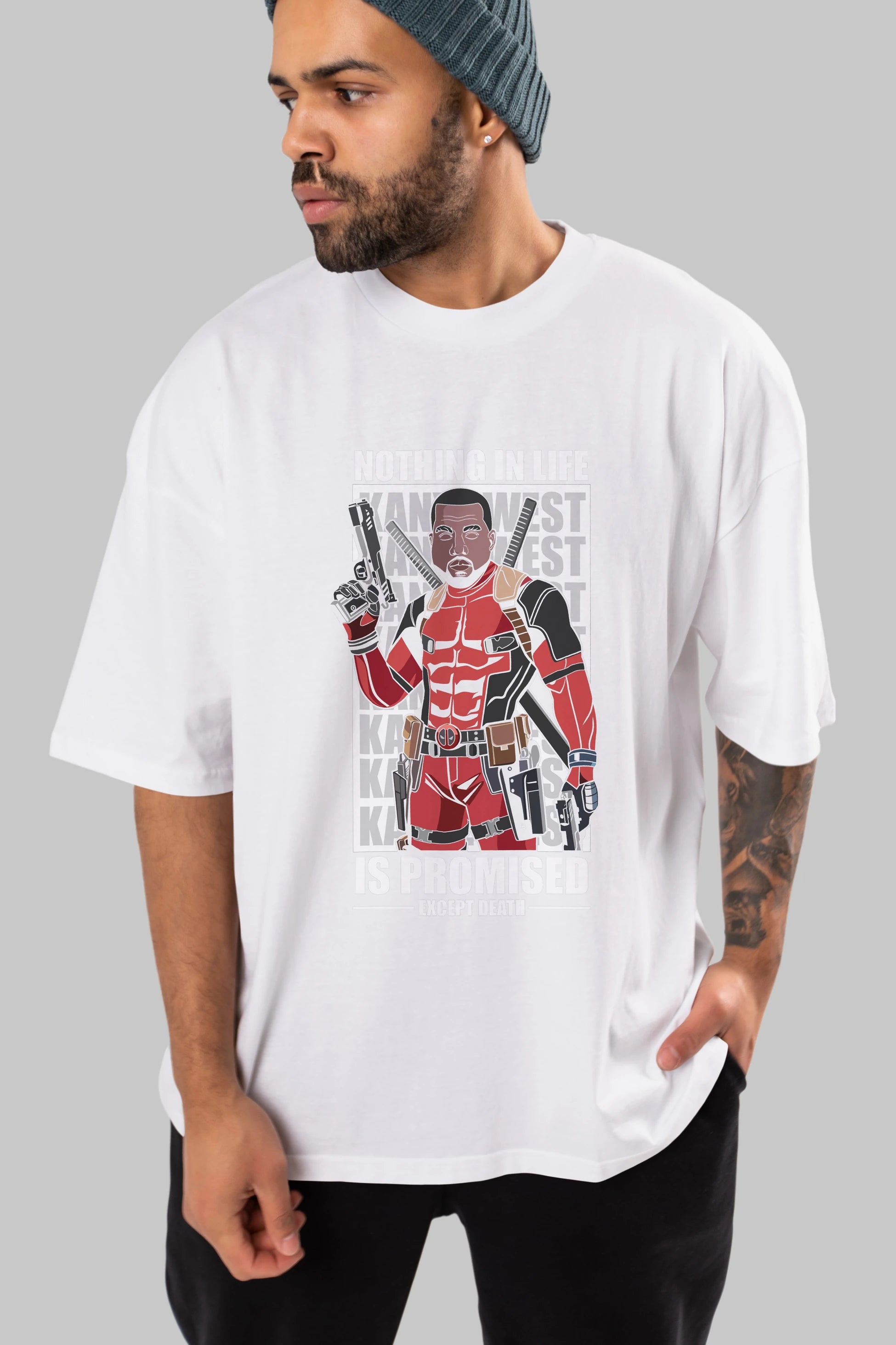 Kanye West Deadpool Ön Baskılı Oversize t-shirt Erkek Kadın Unisex %100 Pamuk tişort
