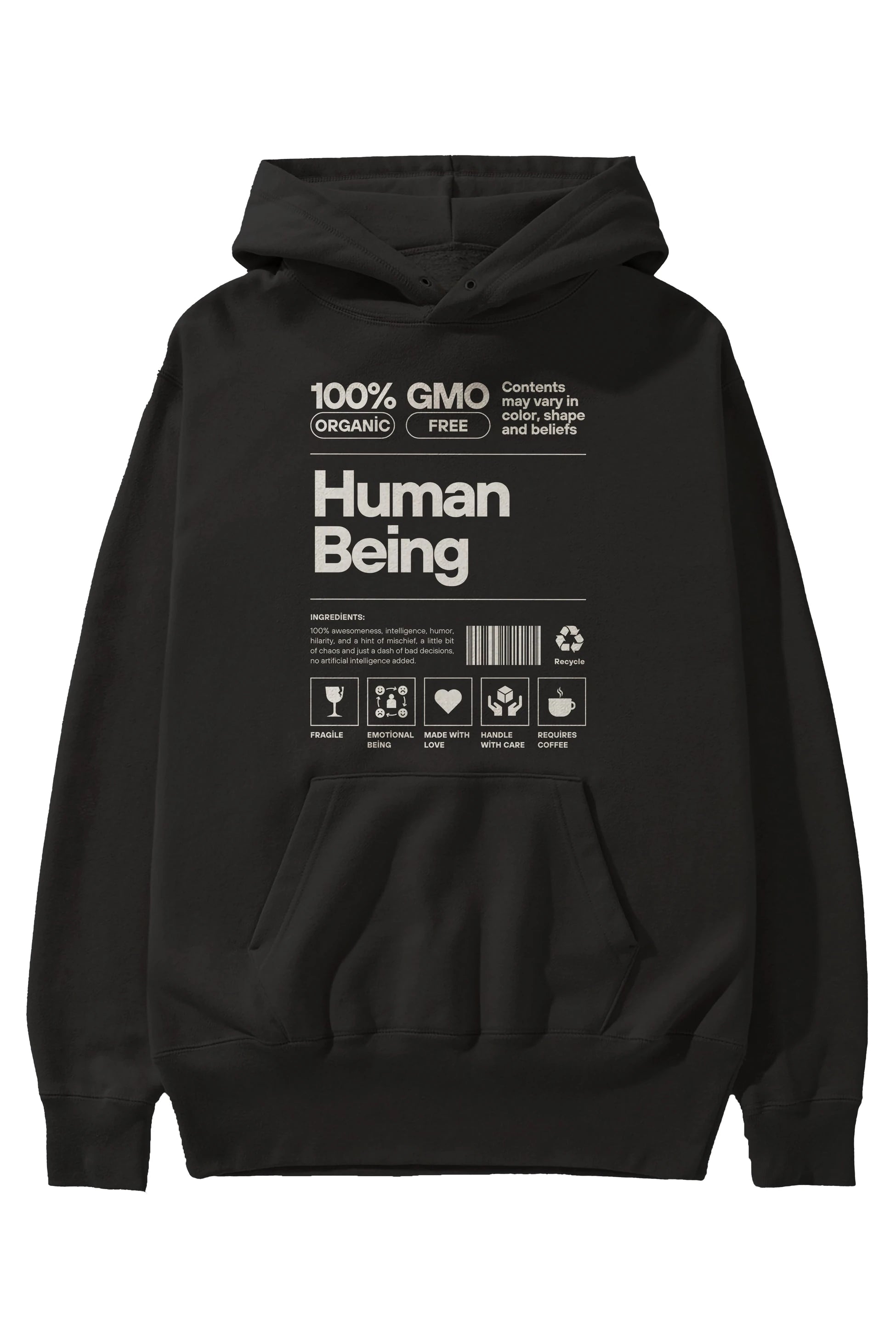 Human Being Ön Baskılı Oversize Hoodie Kapüşonlu Sweatshirt Erkek Kadın Unisex