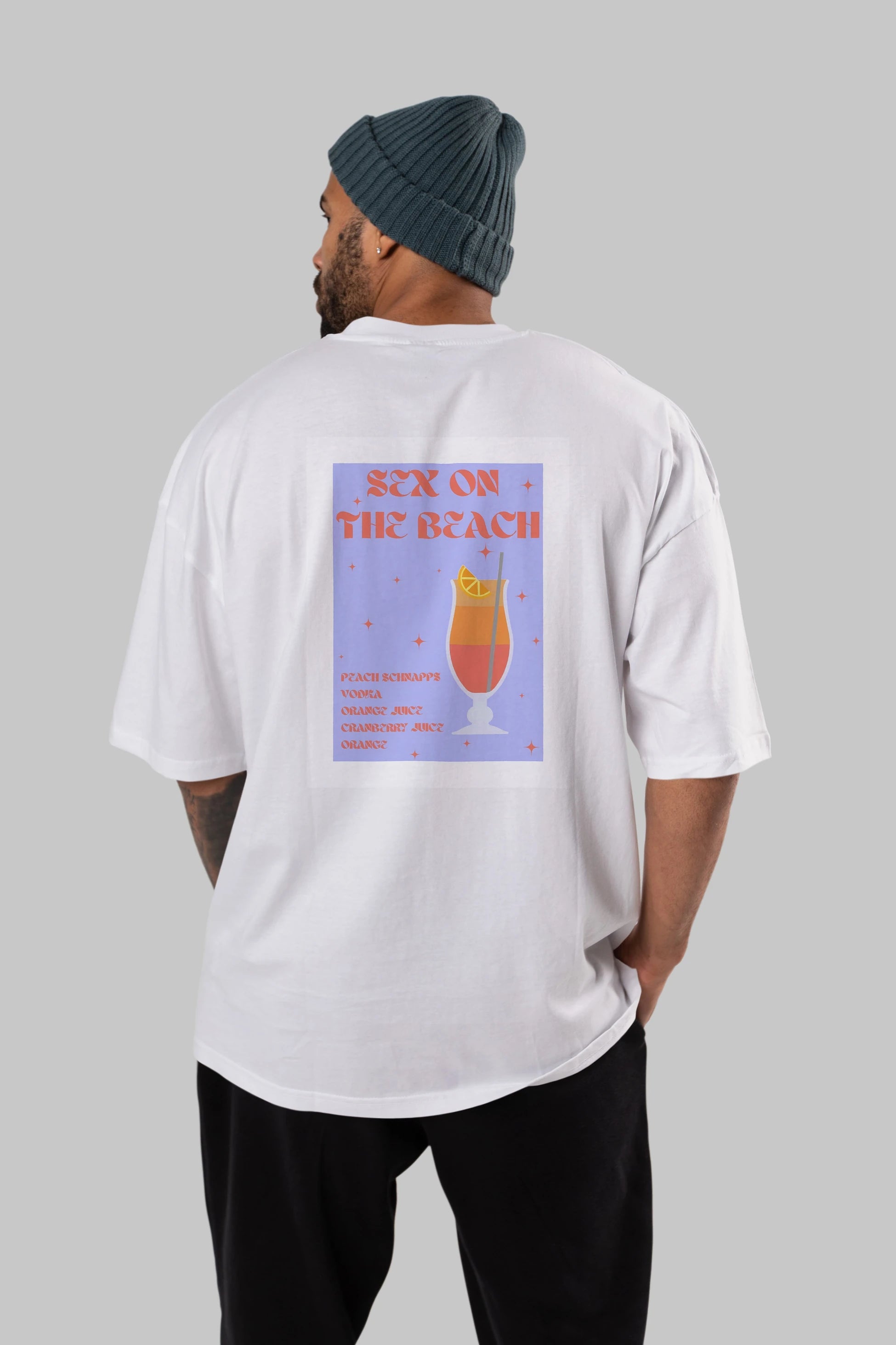 Sex On The Beach Arka Baskılı Oversize t-shirt Erkek Kadın Unisex %100 Pamuk Bisiklet Yaka tişort