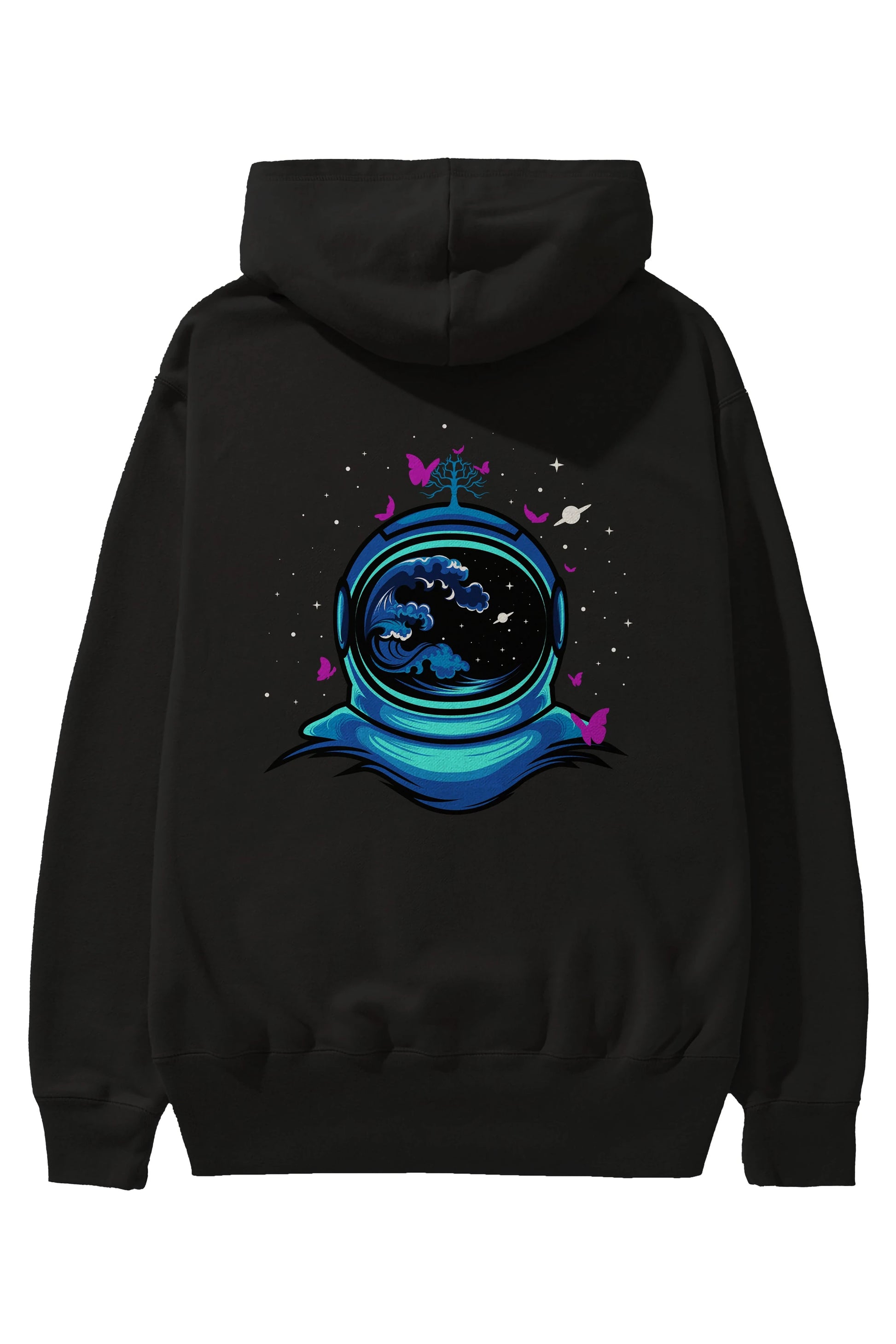 Astronaut and Butterfly Arka Baskılı Hoodie Oversize Kapüşonlu Sweatshirt Erkek Kadın Unisex