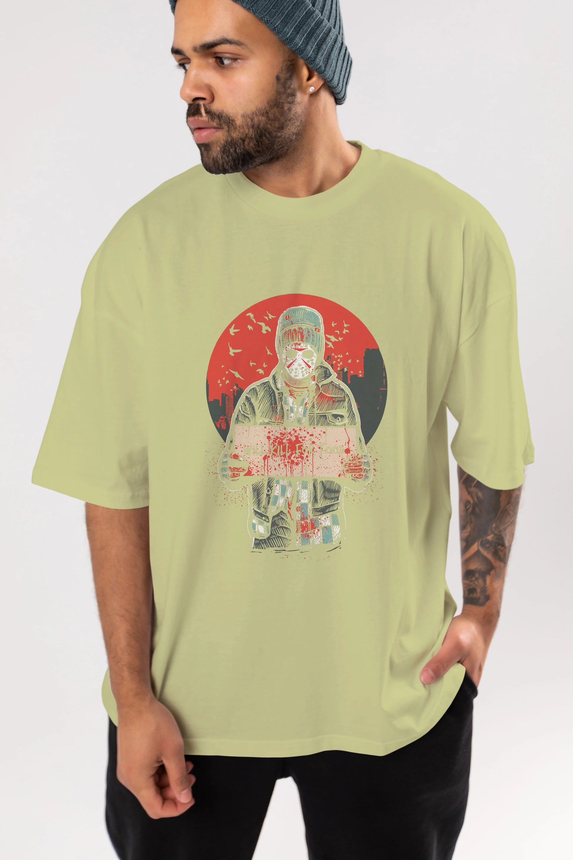 Kill For Food Ön Baskılı Oversize t-shirt Erkek Kadın Unisex %100 Pamuk tişort