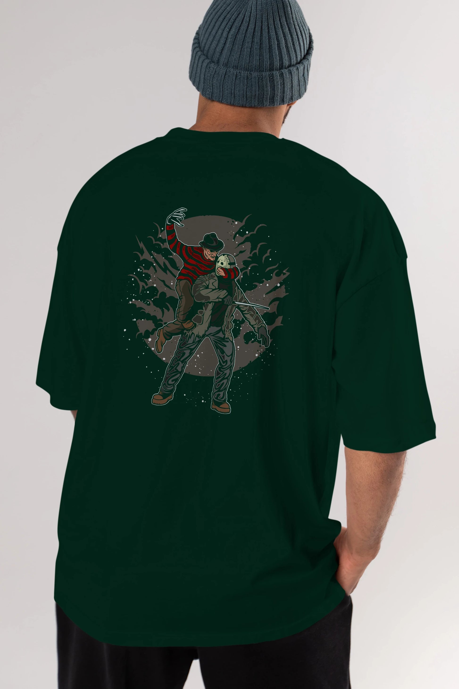 FREDDY VS JASON Arka Baskılı Oversize t-shirt Erkek Kadın Unisex %100 Pamuk