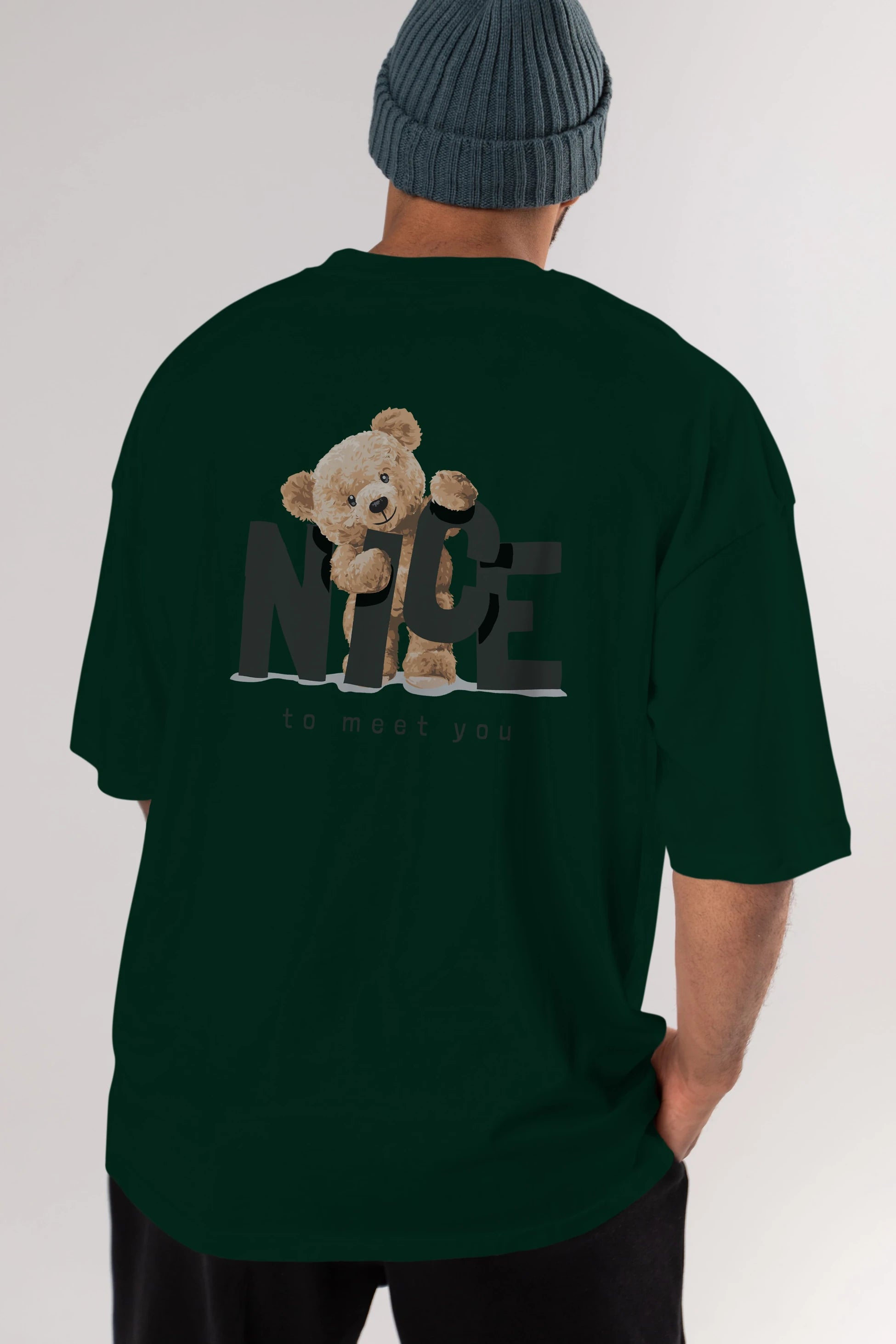Teddy Nıce To Meet You Arka Baskılı Oversize t-shirt Erkek Kadın Unisex %100 Pamuk