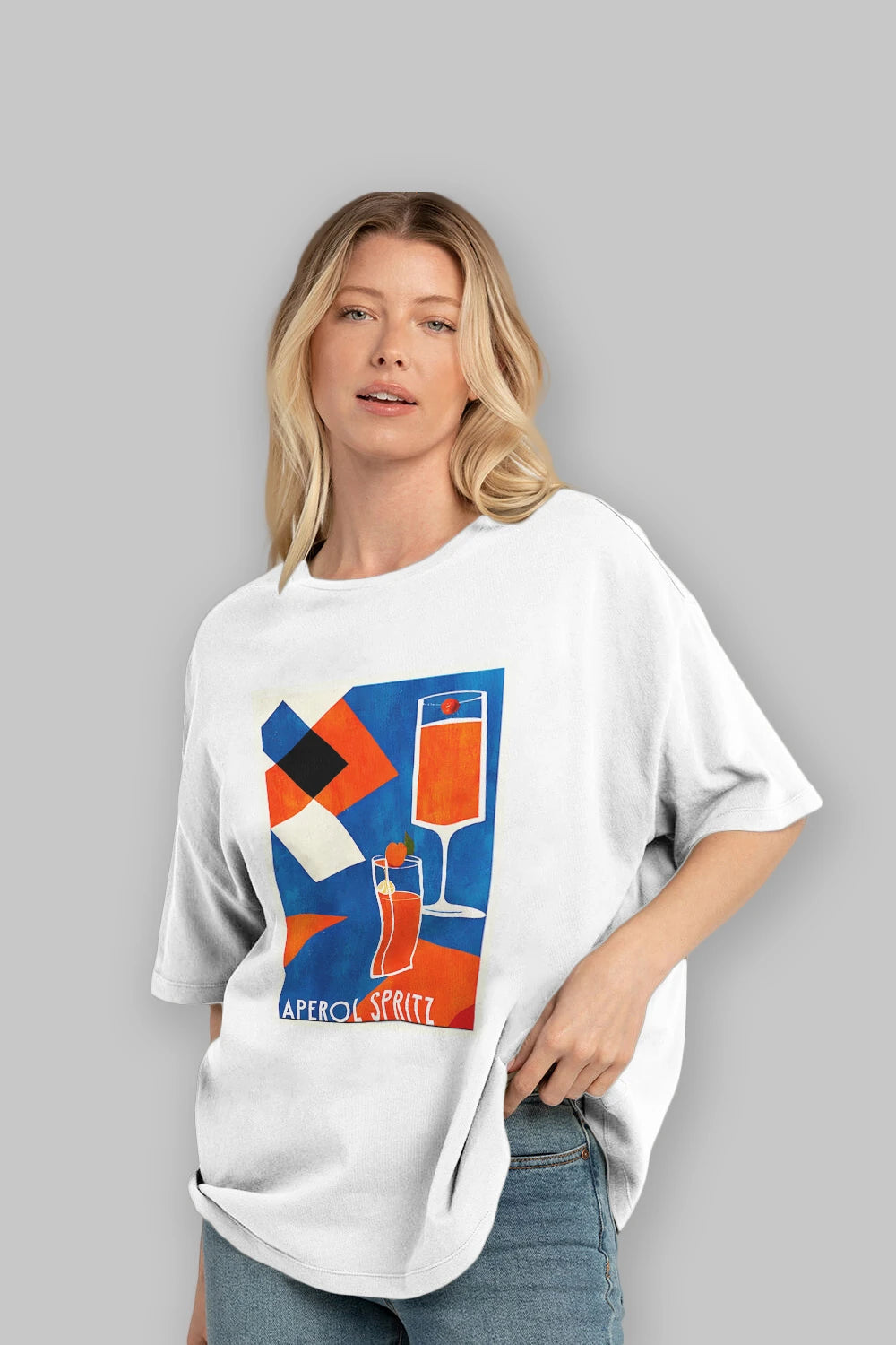 Aperol Spritz 4 Ön Baskılı Oversize t-shirt Erkek Kadın Unisex %100 Pamuk Bisiklet Yaka tişort