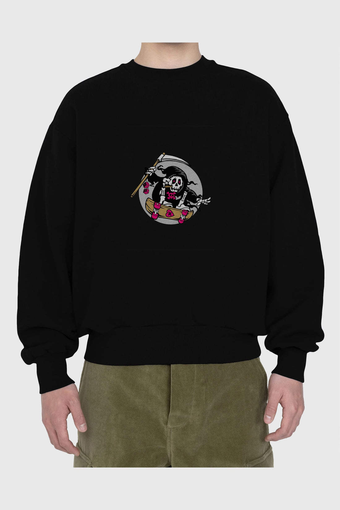 Grim Skater Ön Baskılı Oversize Sweatshirt Erkek Kadın Unisex